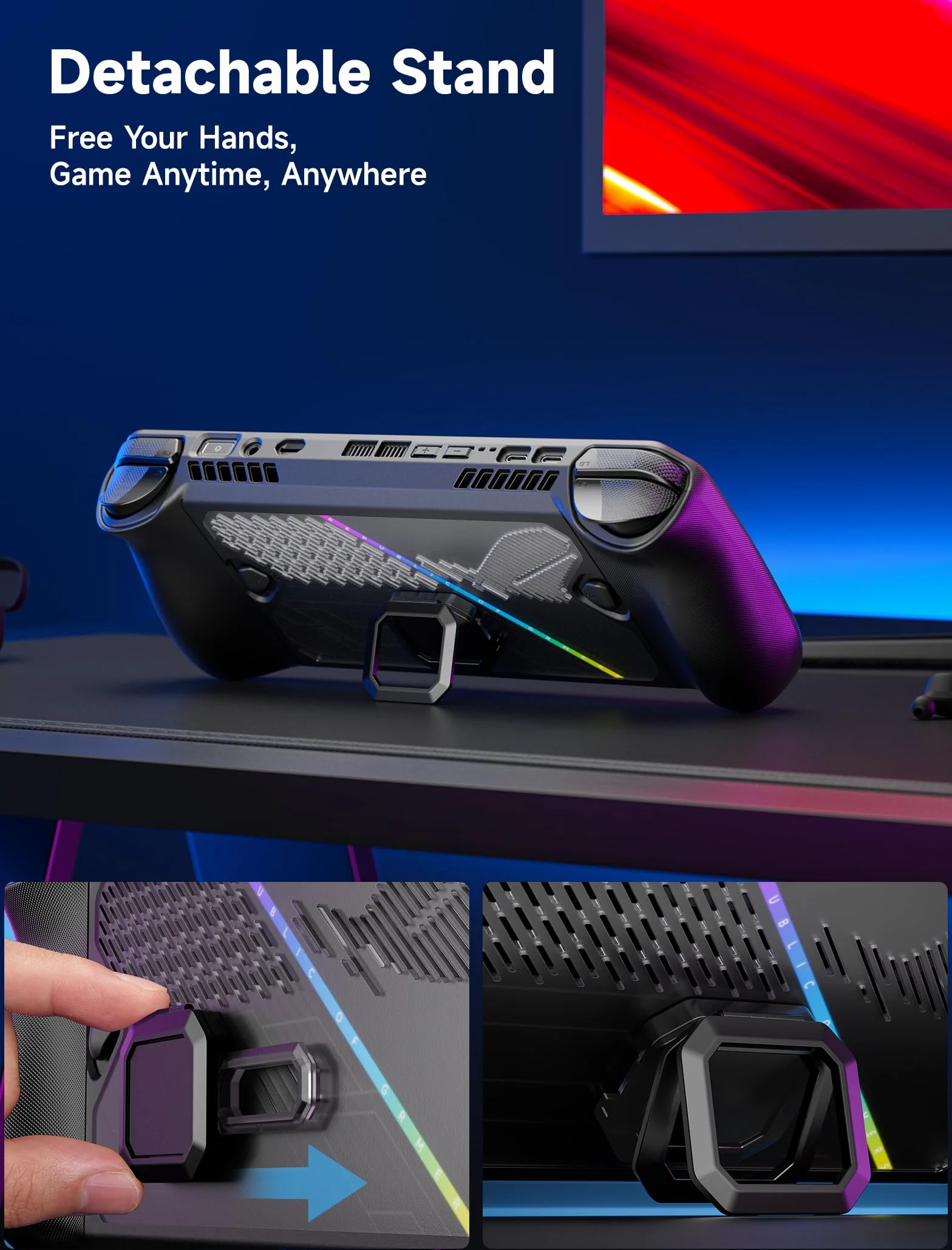 JSAUX ModCase do ROG Ally X z odpinaną przednią obudową, etui ochronne, metalowy uchwyt i pasek do akcesoriów PowerBank, kompatybilne z ASUS ROG Ally X, akcesoria, zestaw podstawowy - PC0111 (czarne),