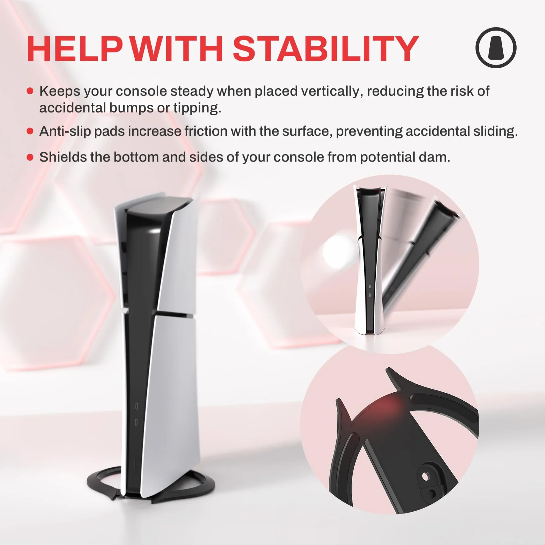 PlayVital Podstawka do ps5/Slim/Pro Standard Console Disc & Digital, Stojak Pionowy do ps5/Slim/Pro z Podkładką Antypoślizgową i Śrubami (Czarny) - Zwiększona Stabilność i Oszczędność Miejsca