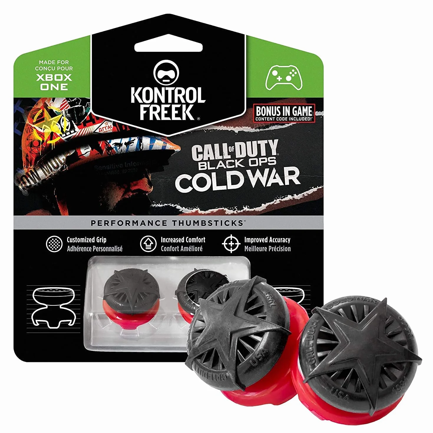 KontrolFreek Call of Duty: Black Ops Cold War Performance Thumbsticks do kontrolerów Xbox One i Xbox Series X | 2 wypukłe wysokie drążki | Czarne/czerwone