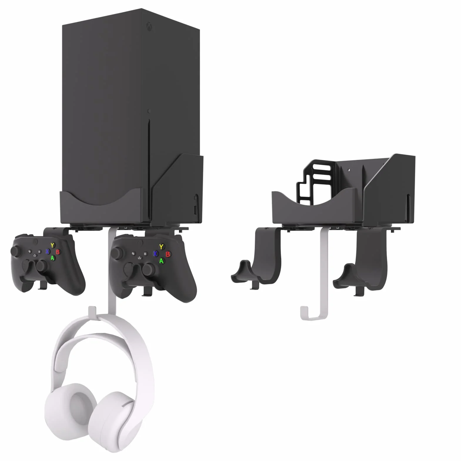 Uchwyt ścienny Xbox Series X Zestaw do kontrolera, konsoli i kasków, solidny uchwyt z matą antypoślizgową, nacięcie ładowania kabla USB, łatwa instalacja