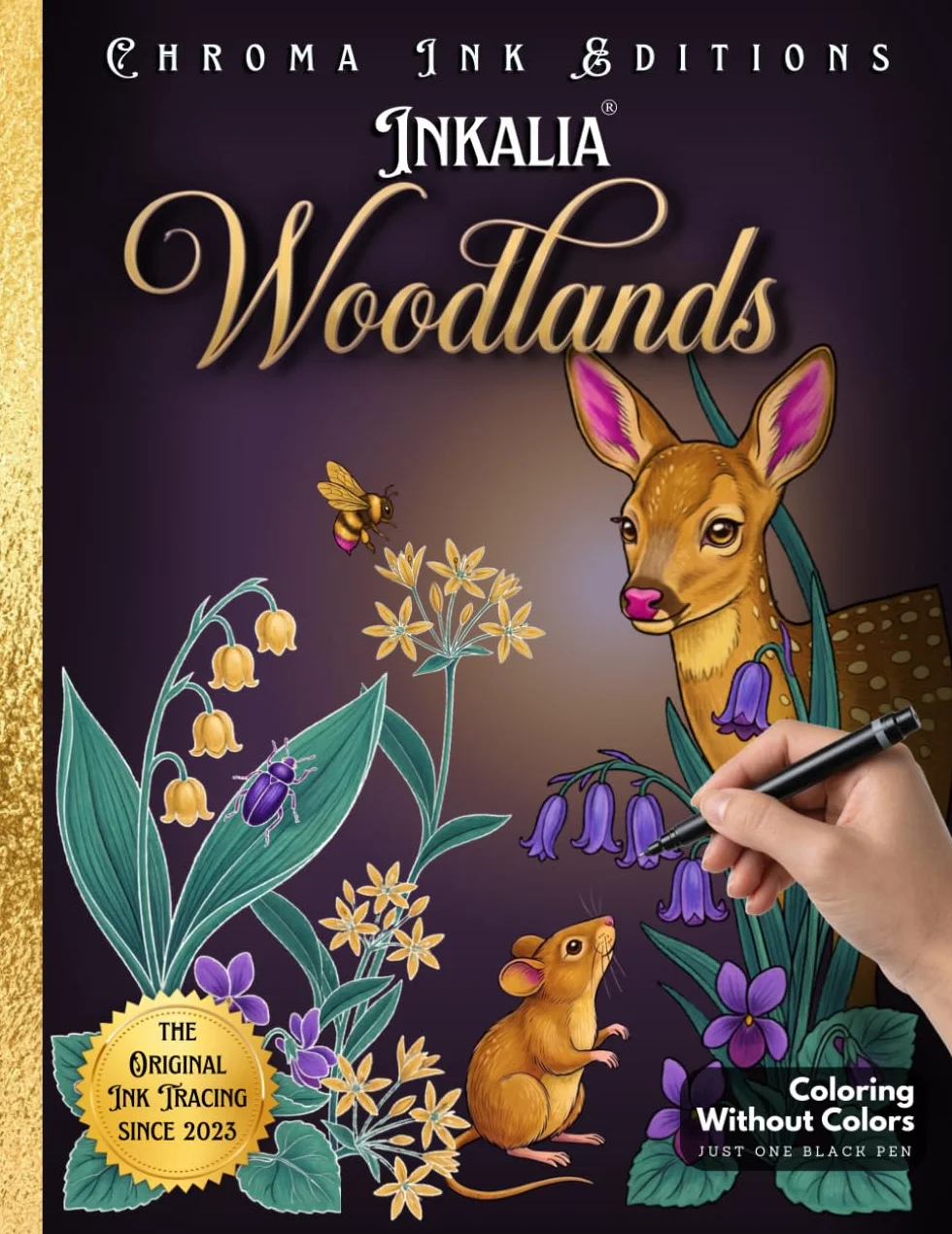 Inkalia Woodlands: Relaxing Nature Activity Ink Tracing Coloring Book for Adults and Women: 38 Botanical and Naturalist Scenes | Stress Relief Art for ... Coloring | Bold and Easy for Nature Lovers