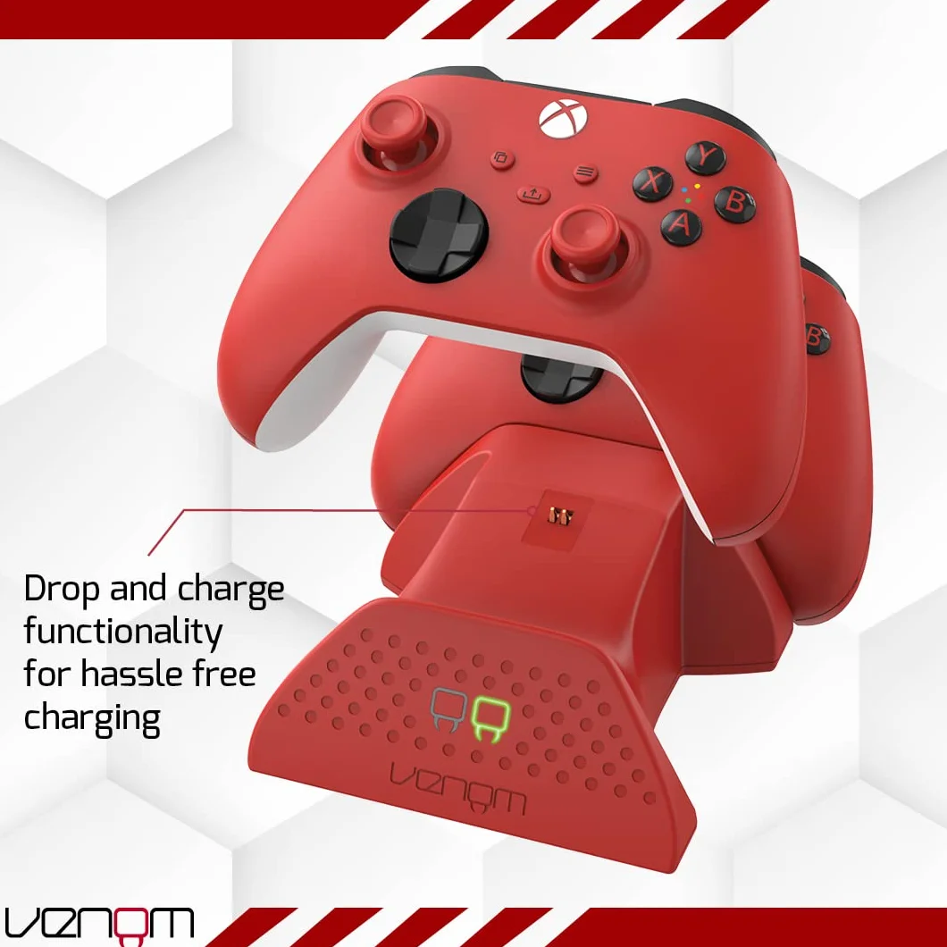 Venom – Podwójna stacja ładująca z 2 akumulatorami, czerwona (Pulse Red), (Xbox Series X i S/Xbox One)