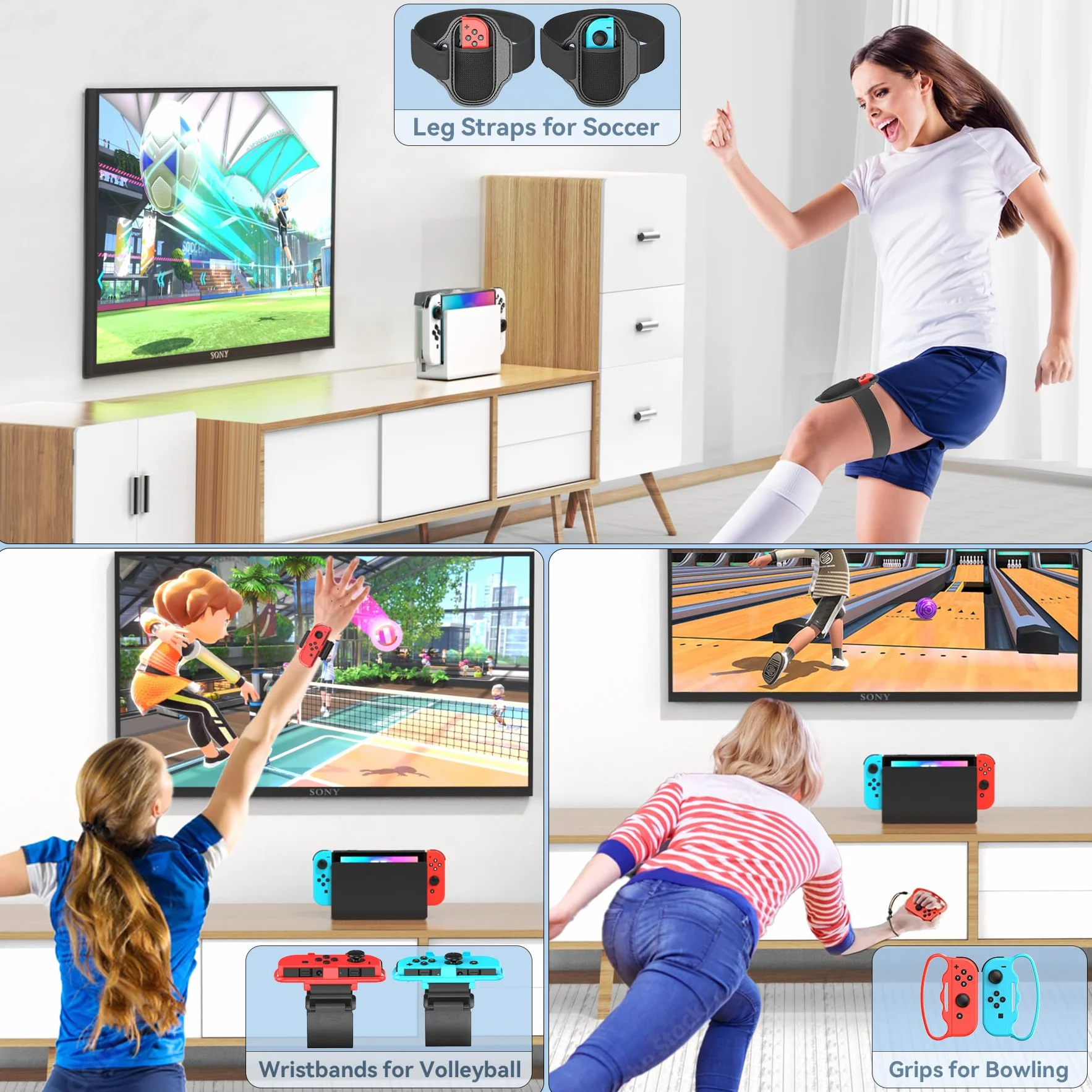 Tokluck 15 w 1 Akcesoria sportowe Switch 2023, zestaw akcesoriów sportowych Switch z organizerem do konsoli Switch/OLED i akcesoriami sportowymi do gier sportowych Switch