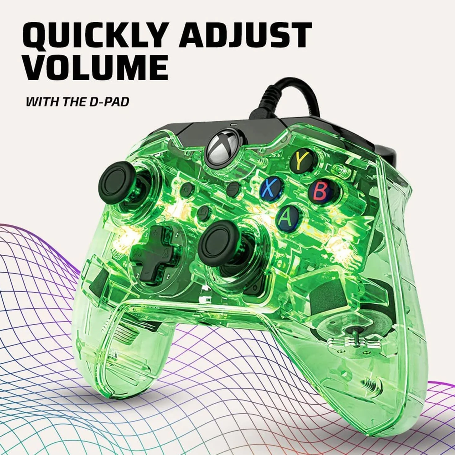 PDP Przewodowy kontroler gier Afterglow LED - Światła kolorowe RGB Hue - Złącze USB - Sterowanie dźwiękiem - Podwójny wibracyjny gamepad - Xbox Series X | S, Xbox One, PC