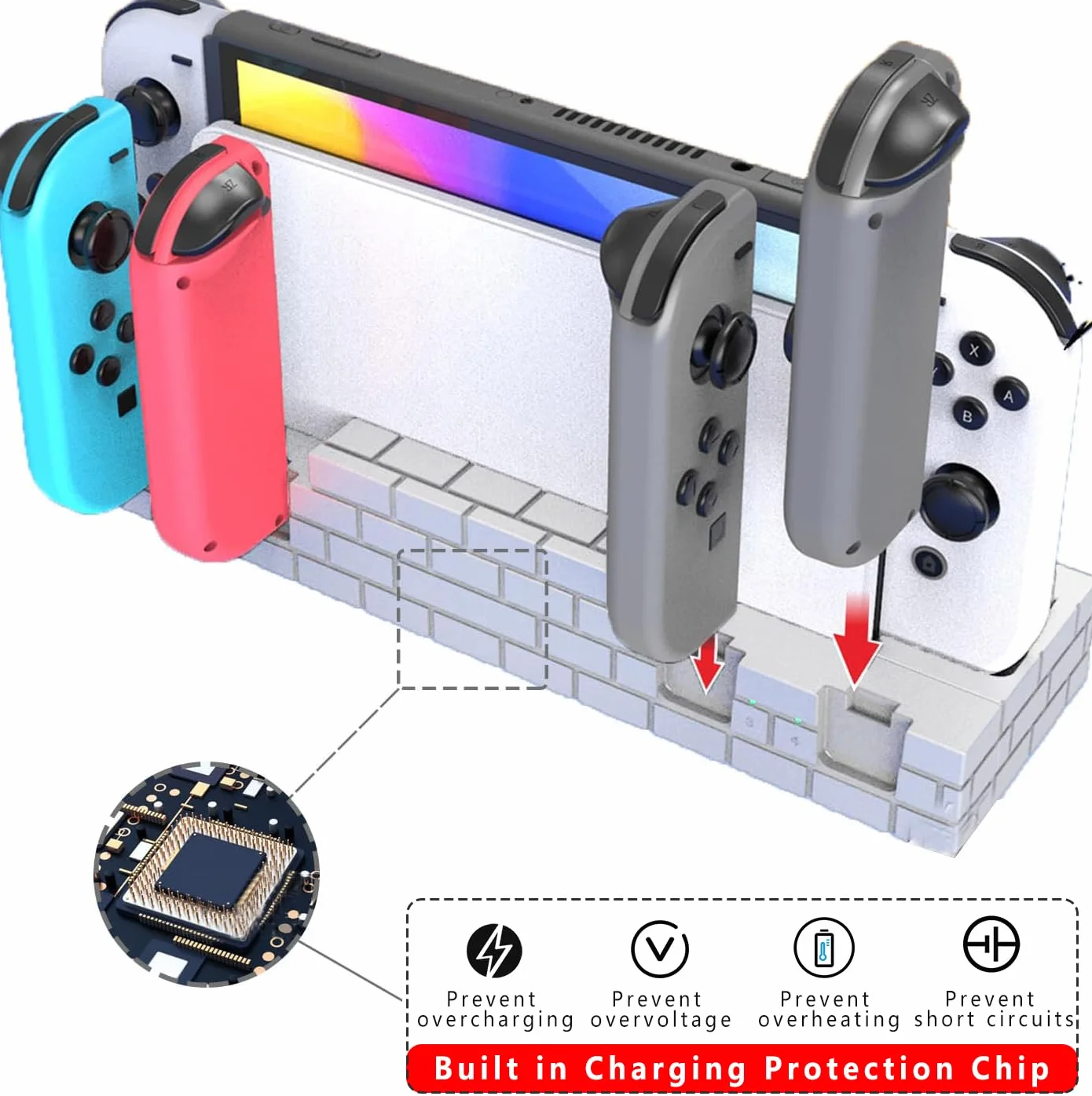 Stacja ładująca do przełączników/przełączników OLED, ładowarka do kontrolera Joy-Con, ładowanie 4 kontrolerów jednocześnie, wskaźnik ładowania pokazuje stan naładowania (biały)