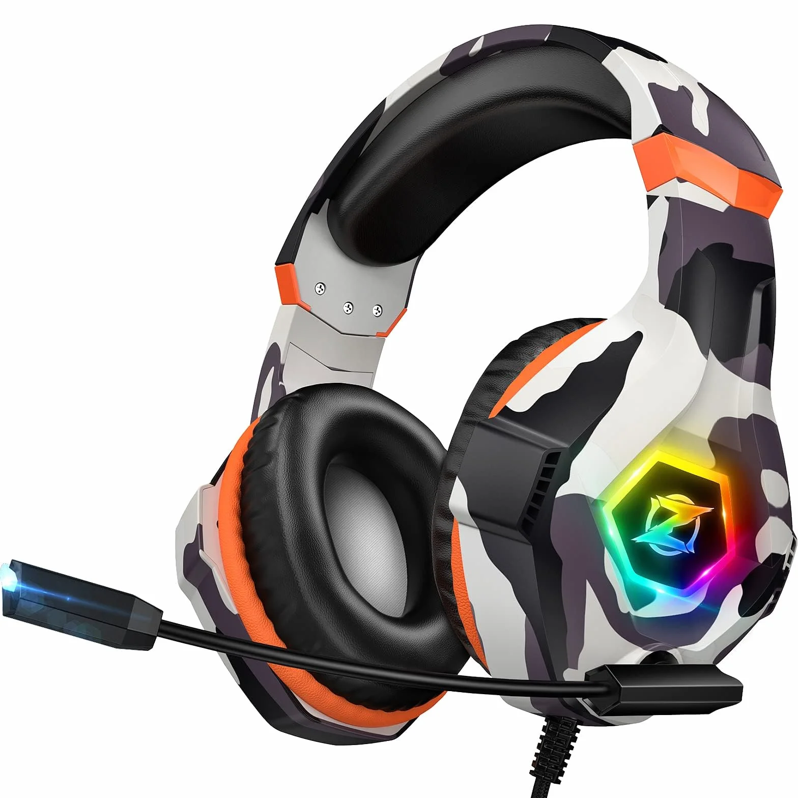 Ozeino Zestaw Słuchawkowy do Gier PS4 PS5 PC Xbox Switch, Słuchawki Nauszne z Dźwiękiem Przestrzennym i Światłem RGB, Kompatybilne z Mac, Laptopem