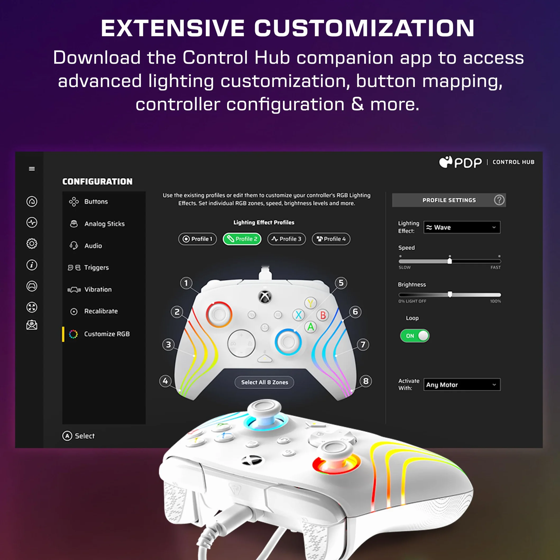 Turtle Beach Afterglow Wave, biały, przewodowy kontroler do gier RGB – licencjonowany dla Xbox Series X lub S, Xbox One i Windows