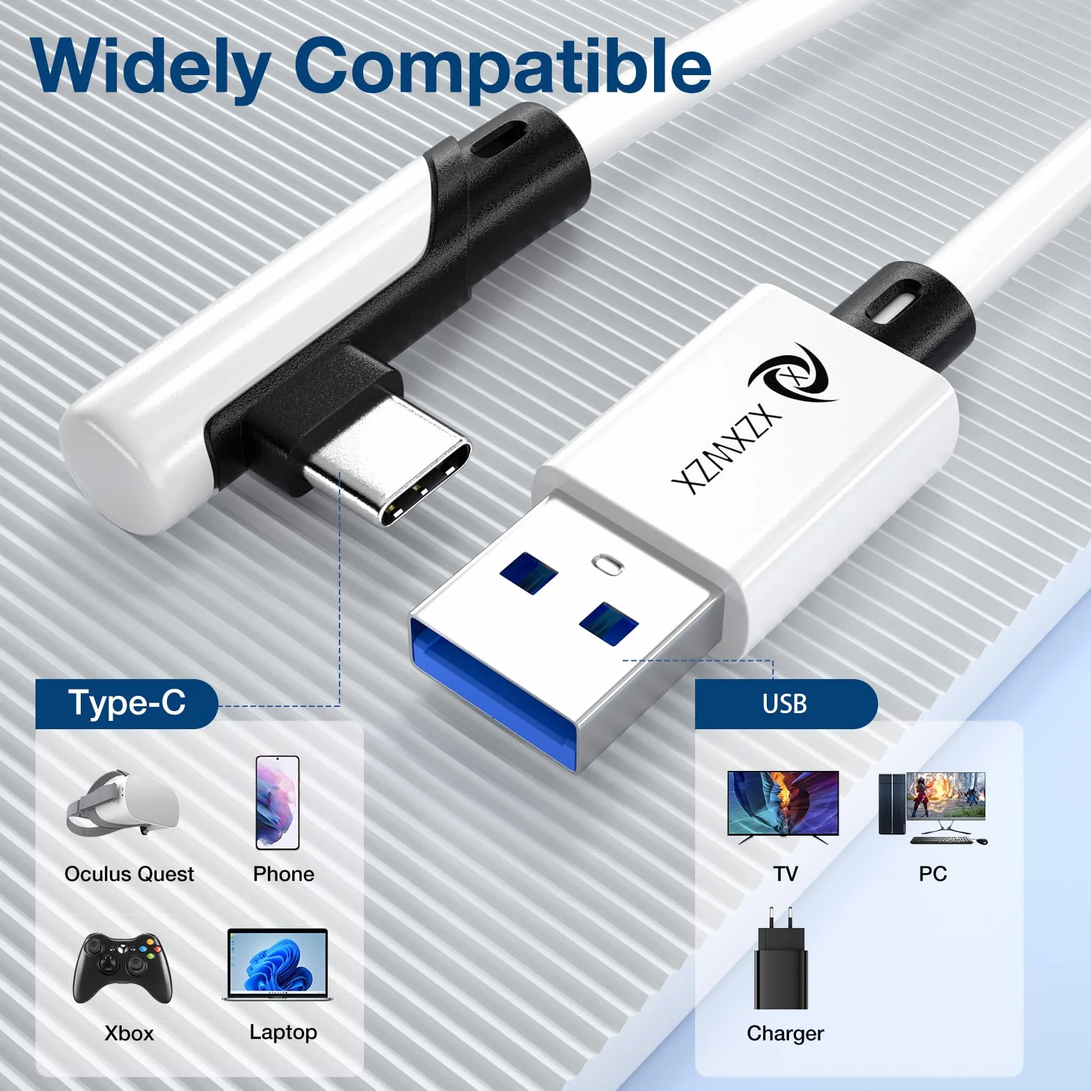 Kabel łączący 5 m kompatybilny z akcesoriami Oculus Meta Quest 3, Quest 2/Pro/Pico 4 i komputerem PC/Steam VR, przewód ładujący Kabel USB 3.1 na USB C do zestawu słuchawkowego VR i komputera do gier