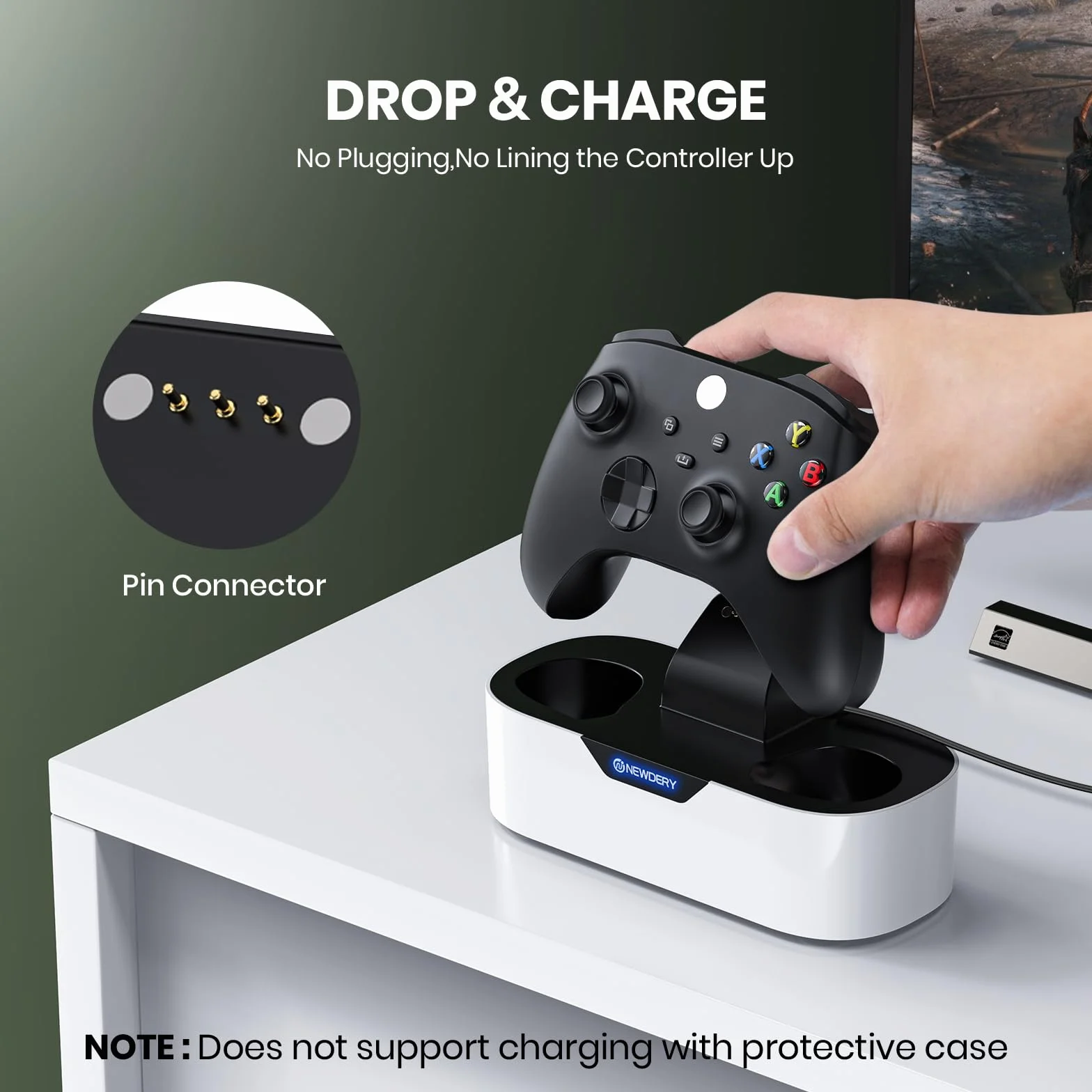 NEWDERY Solo Charger Station do kontrolerów bezprzewodowych Xbox, szybka stacja ładująca, pojedyncza podstawka ładująca do kontrolera Xbox One/serii X|S