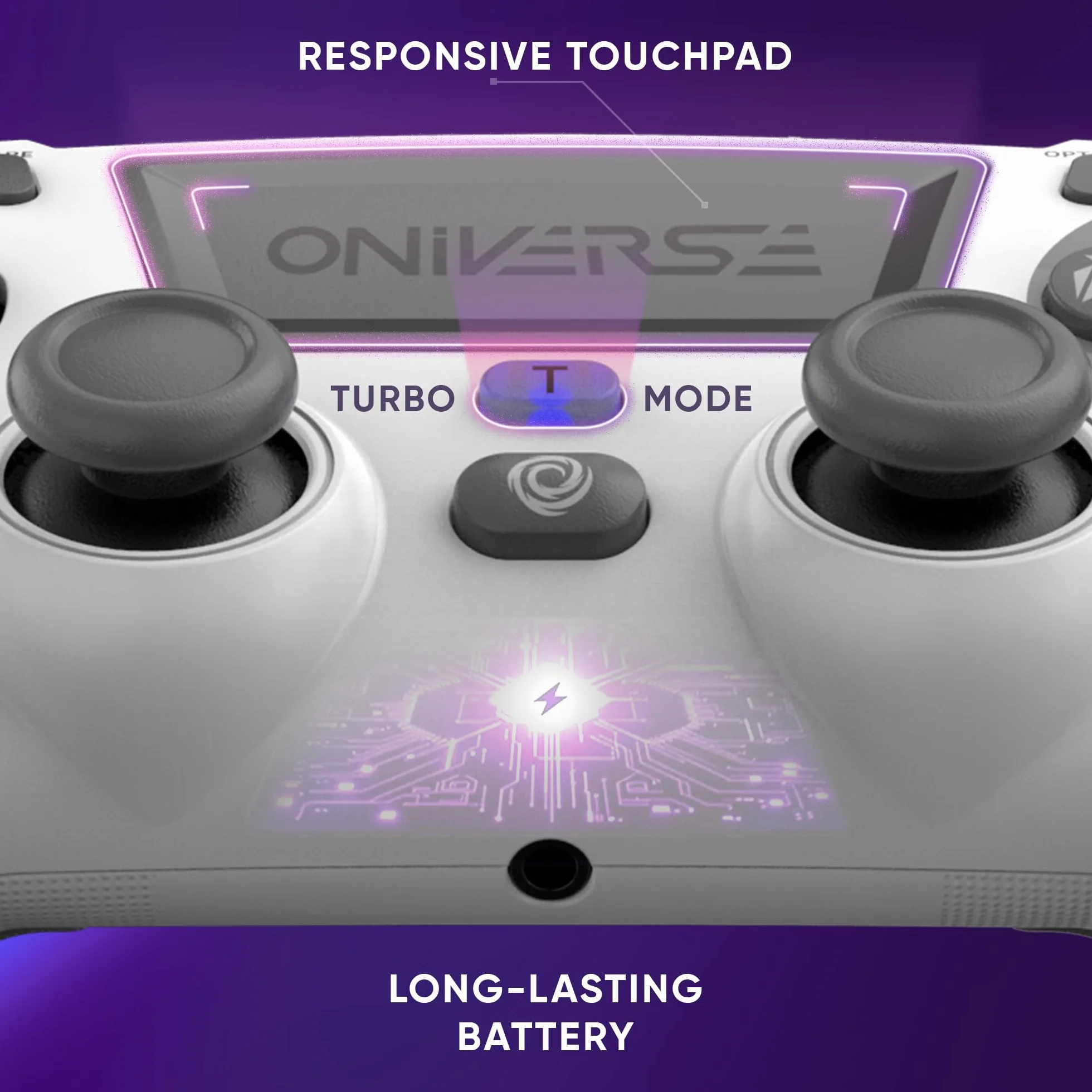 Oniverse Bezprzewodowy kontroler do PS4 PS3 PC Android iOS, gniazdo słuchawkowe, joystick z efektem hali, akumulator 1000 mAh, przyciski makro, funkcja budzenia, 6-osiowy żyroskop, Revolt White