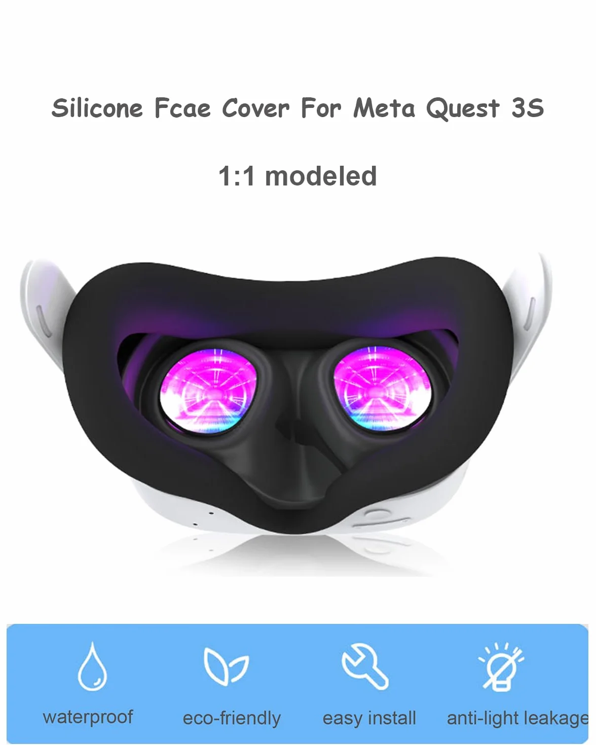 Silikonowa osłona twarzy VR do Meta Quest 3S oryginalnego zestawu słuchawkowego, łatwa do czyszczenia, wygodna i przyjazna dla skóry (czarny silikon)
