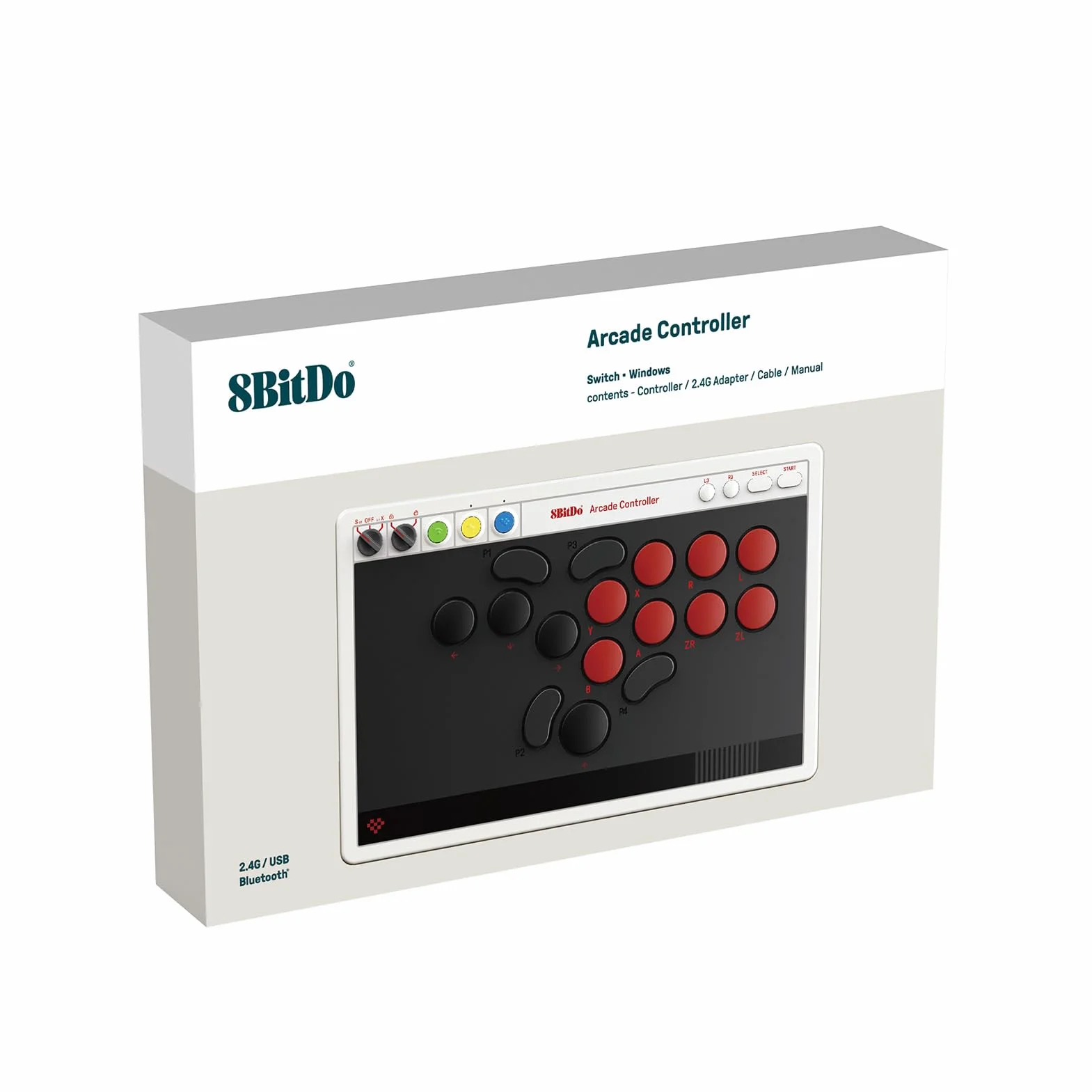 8BitDo All-Button Arcade Controller do Switch/Switch 2 i Windows - Bluetooth, 2,4 G, łączność przewodowa, niskoprofilowe przełączniki mechaniczne, 4 programowalne przyciski, płytka drukowana z