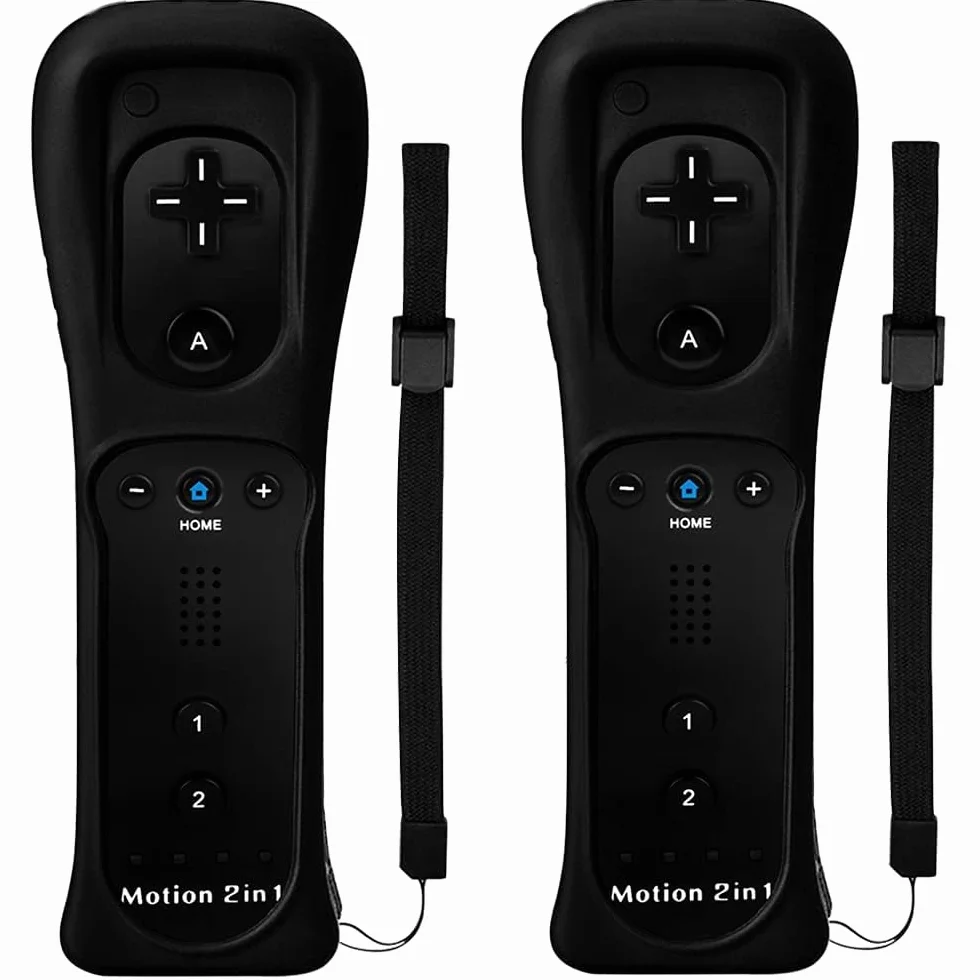 TechKen zestaw 2 sztuki kontrolerów Wii lewostronnych z Motion Plus, pilot Wii Remote Motion Plus z silikonową osłoną i opaską na rękę