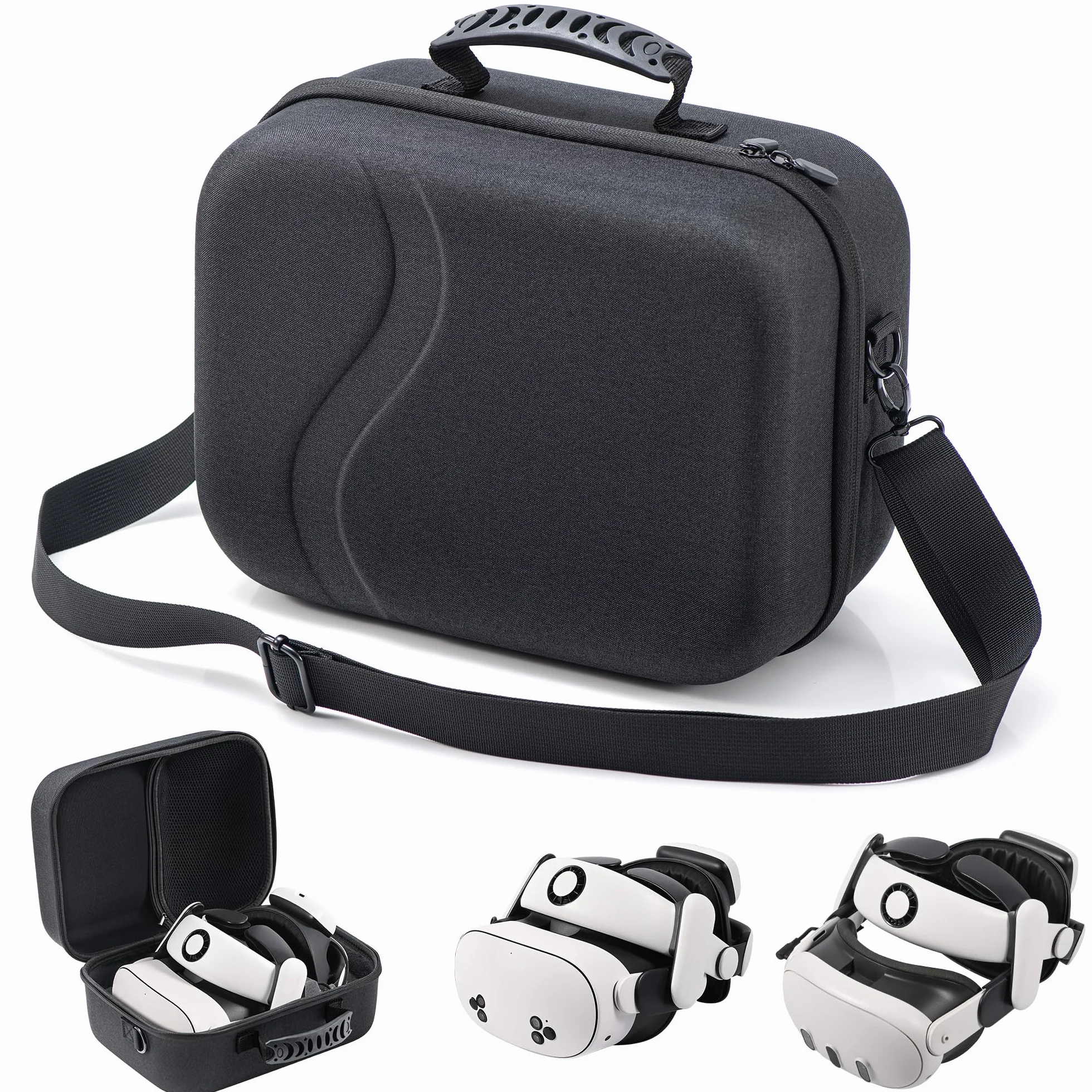 Duża torba do przenoszenia do Meta Quest 3S/3, twarde etui podróżne kompatybilne z BOBOVR S3 Pro/Kiwi Design, pasek na głowę, kontroler quest i akcesoria, przenośna torba podróżna z twardą obudową