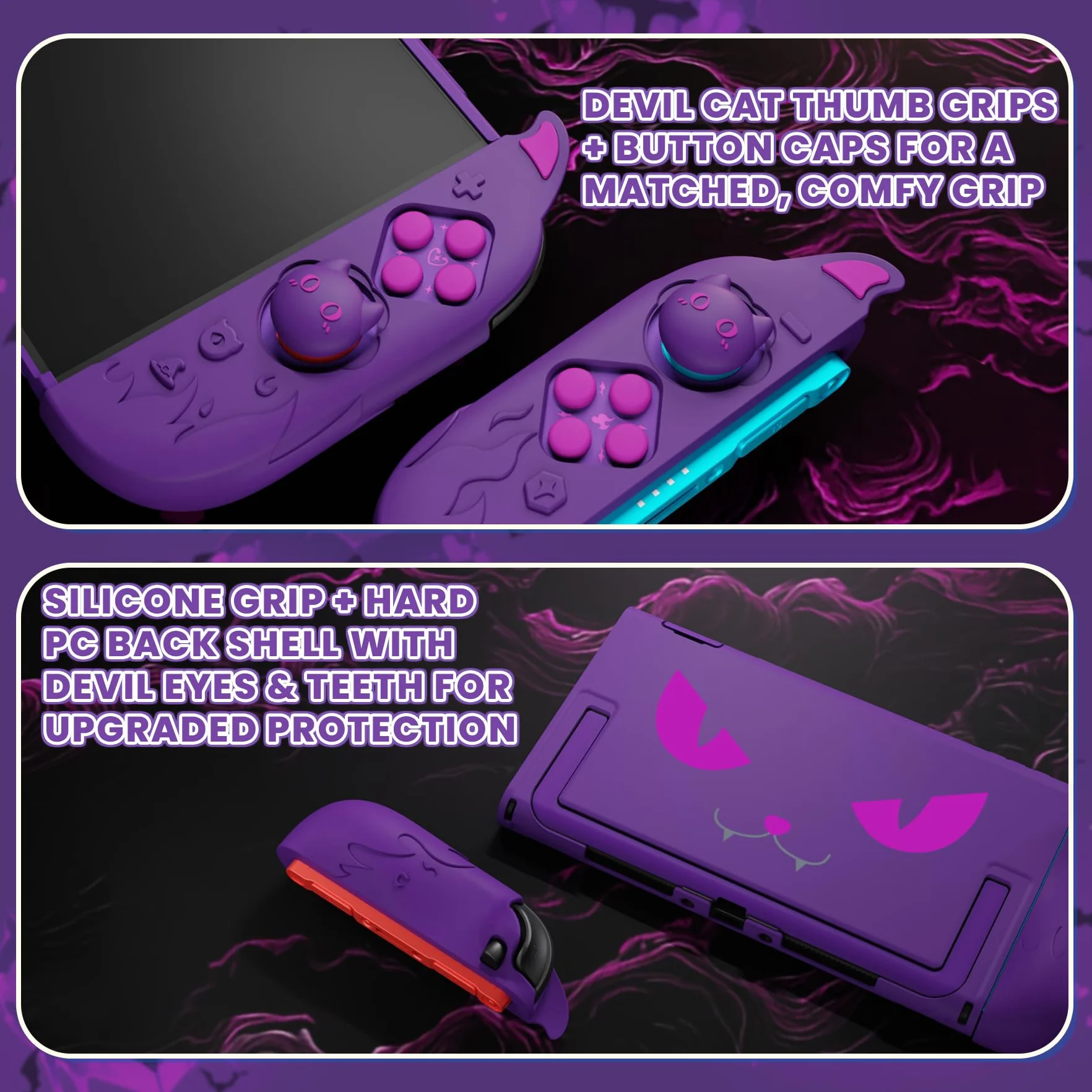 PlayVital Etui do Switch 2 z Silikonowymi Nakładkami na Uchwyty Joycon,Nakładkami na Joysticki i Naklejkami,Etui Ochronne do Switch 2 Akcesoria-Fioletowy