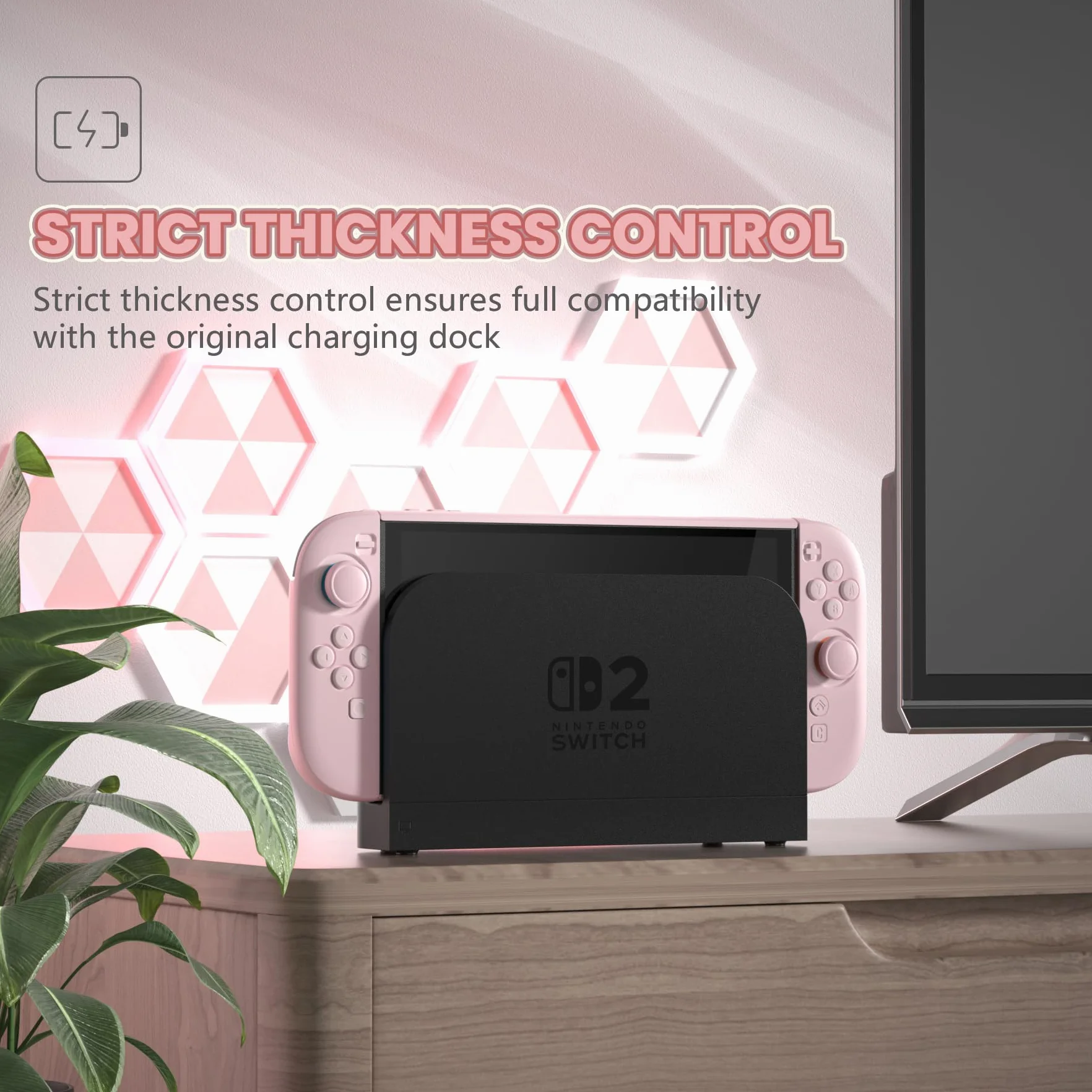 PlayVital Etui do Switch 2,Akcesorium Ochronne do Switch 2,Osłona Grip do Joycon z Nakładką na Joystick/Naklejką/Osłoną Przycisków, Sztywne Etui Kompatybilne z Dockiem–Różowy Kwiat Wiśni