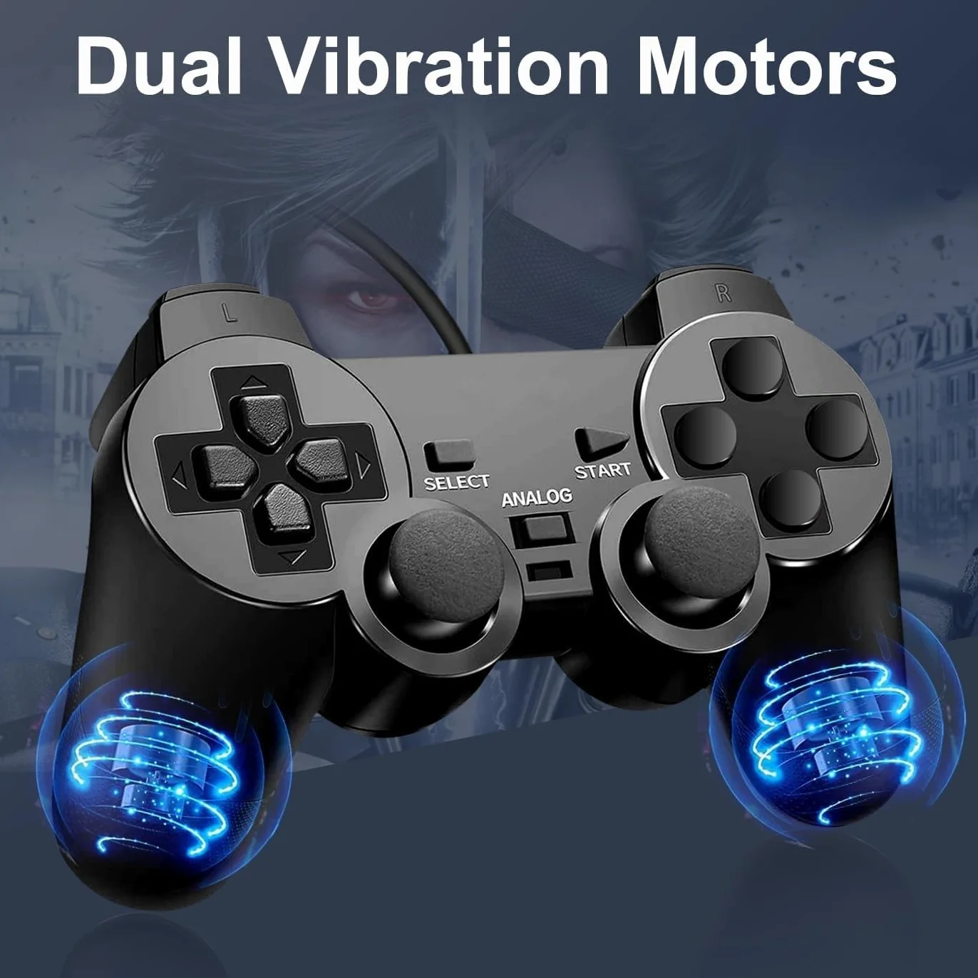 FLLAGG20 2X Kontroler PS2 Gamepad z kablem kompatybilny z grami wideo Controller PS2 Ps1 Ps one PSX Joypad