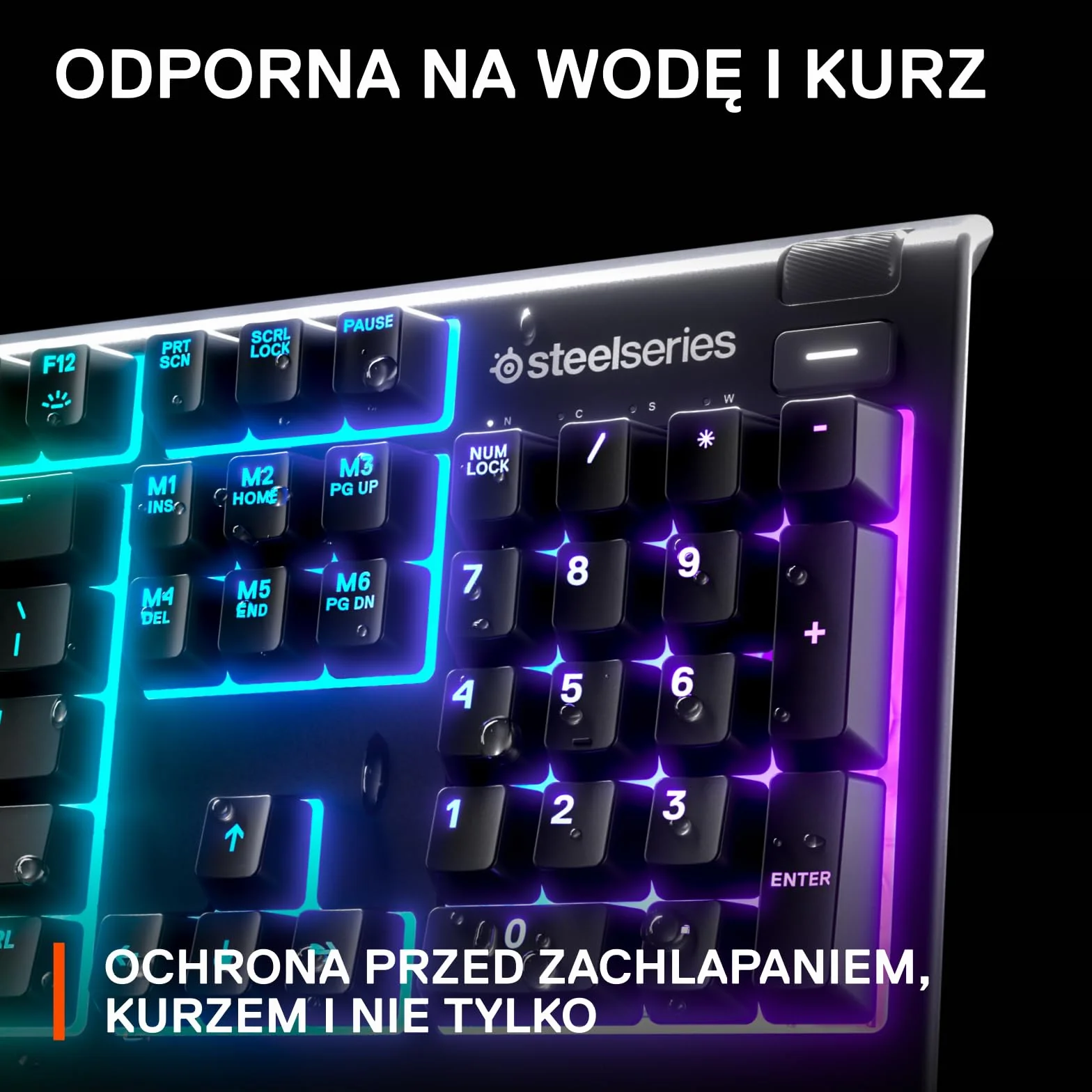 SteelSeries Apex 3 - klawiatura do gier RGB - 10-strefowe podświetlenie RGB - magnetyczna podpórka pod nadgarstki Premium - amerykański układ QWERTY, czarna