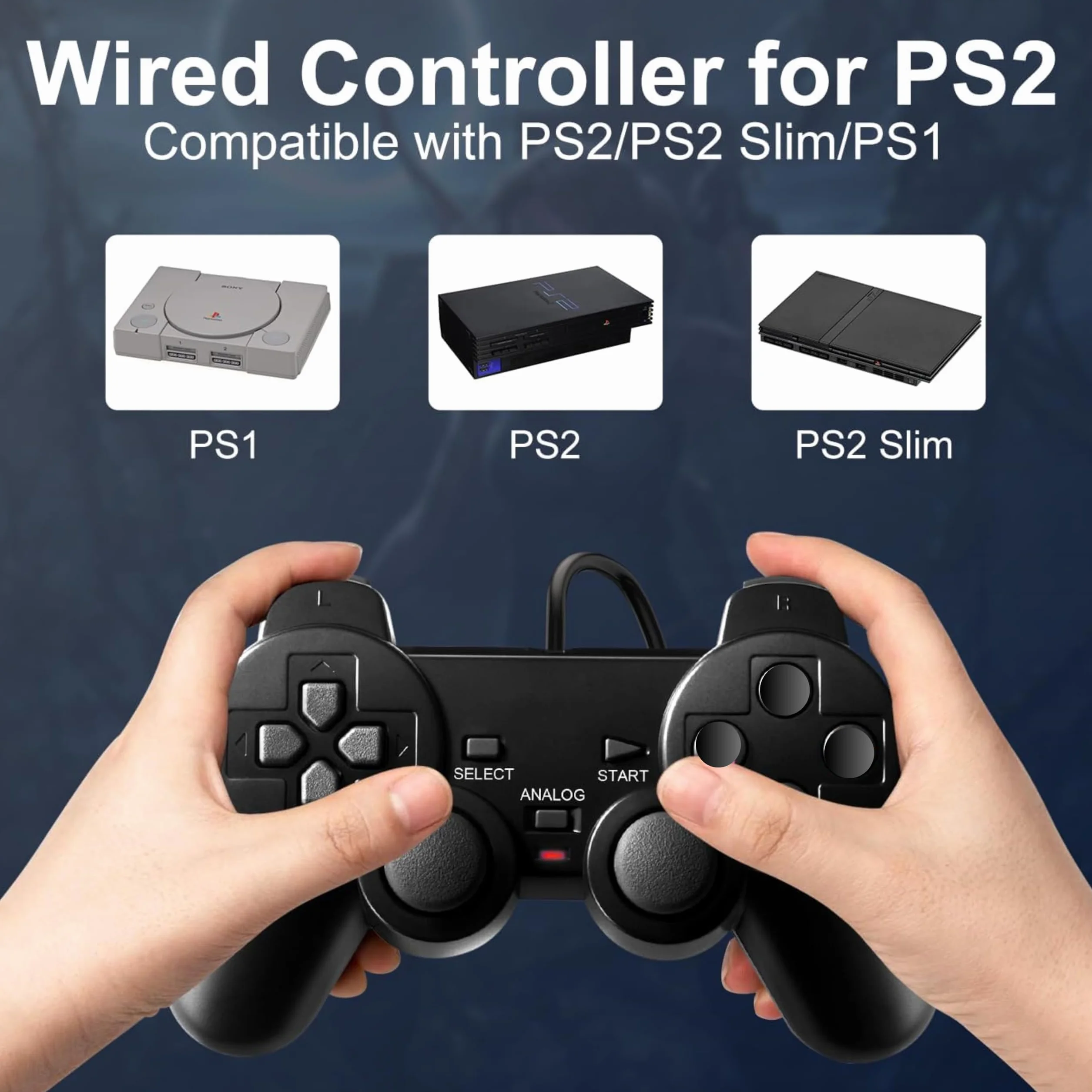 FLLAGG20 2X Kontroler PS2 Gamepad z kablem kompatybilny z grami wideo Controller PS2 Ps1 Ps one PSX Joypad