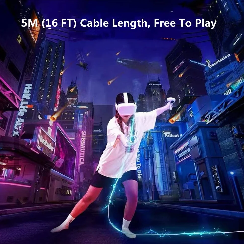 Kabel łączący 5 m kompatybilny z akcesoriami Oculus Meta Quest 3, Quest 2/Pro/Pico 4 i komputerem PC/Steam VR, przewód ładujący Kabel USB 3.1 na USB C do zestawu słuchawkowego VR i komputera do gier