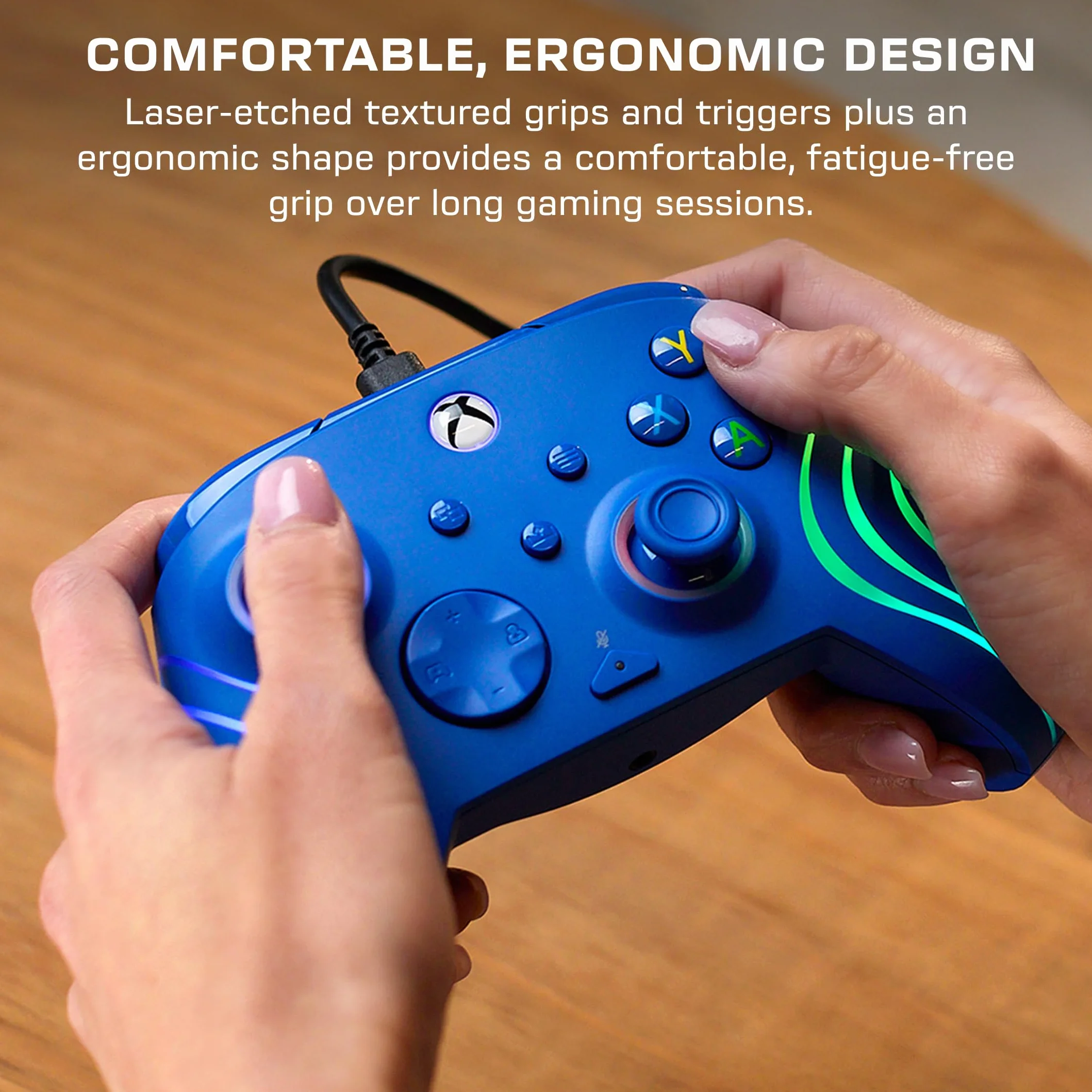 Turtle Beach Afterglow Wave Kontroler do gier RGB na niebiesko – Licencjonowany dla Xbox Series X lub S, Xbox One i Windows