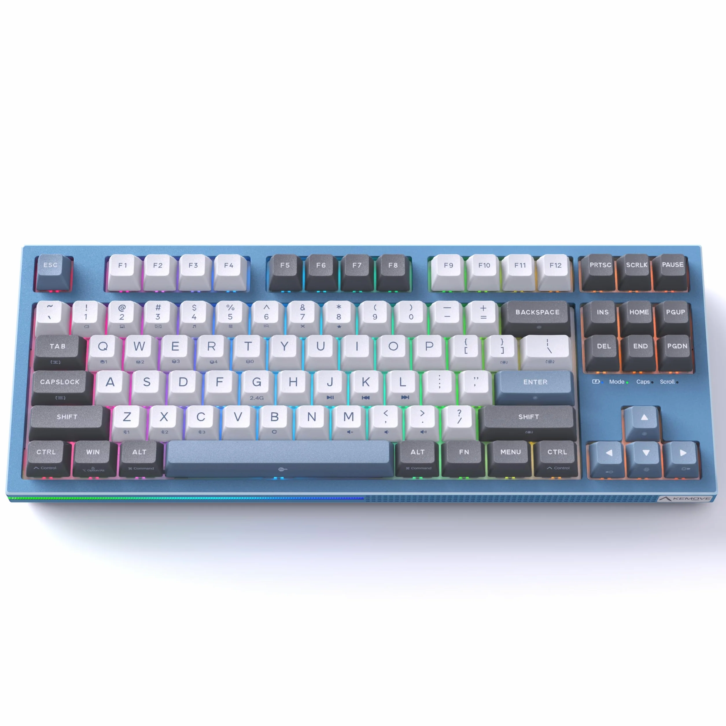 KEMOVE K87 Bezprzewodowa mechaniczna klawiatura do gier TKL, wymienialna na gorąco, RGB, programowalna, Bluetooth/2,4 GHz/USB-C, 80% 87 klawiszy Kompaktowa klawiatura z czerwonym przełącznikiem