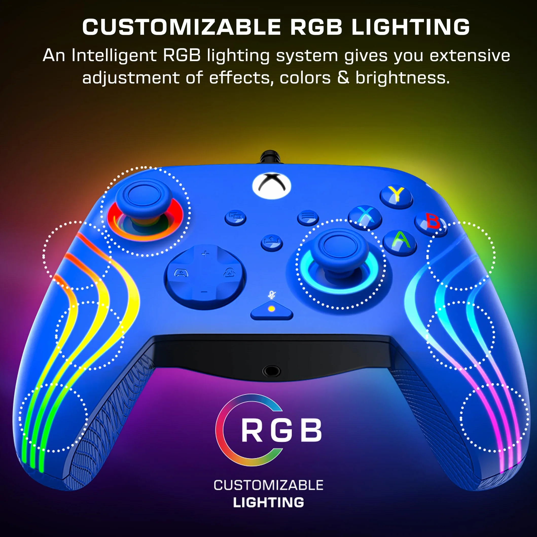 Turtle Beach Afterglow Wave Kontroler do gier RGB na niebiesko – Licencjonowany dla Xbox Series X lub S, Xbox One i Windows