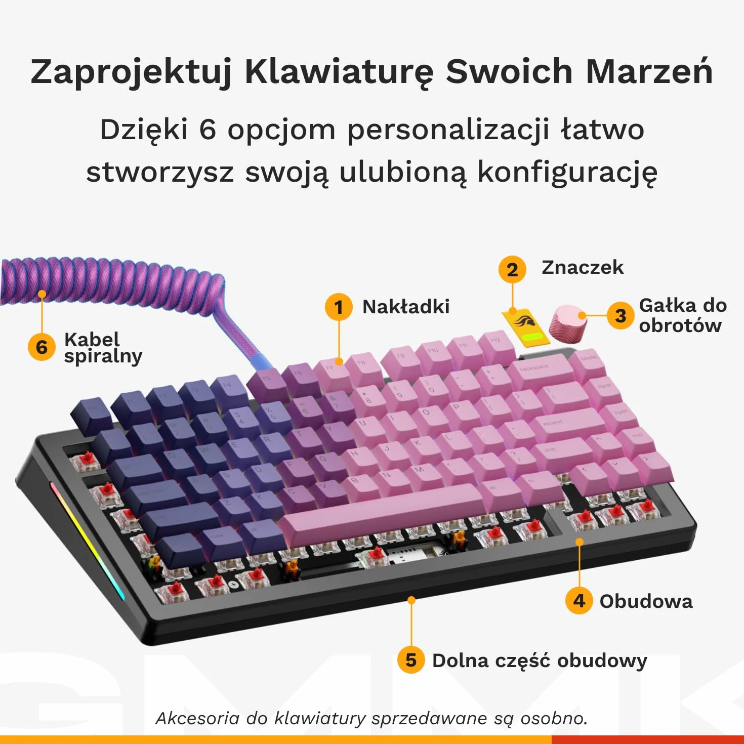 Glorious Gaming - GMMK 3 Barebones: klawiatura z gałką, 75% klawiatura mechaniczna, system uszczelek, przełączniki MX z 5 bolcami z hot swap, pianka dźwiękochłonna, aluminiowy czytnik, ANSI - Czarna