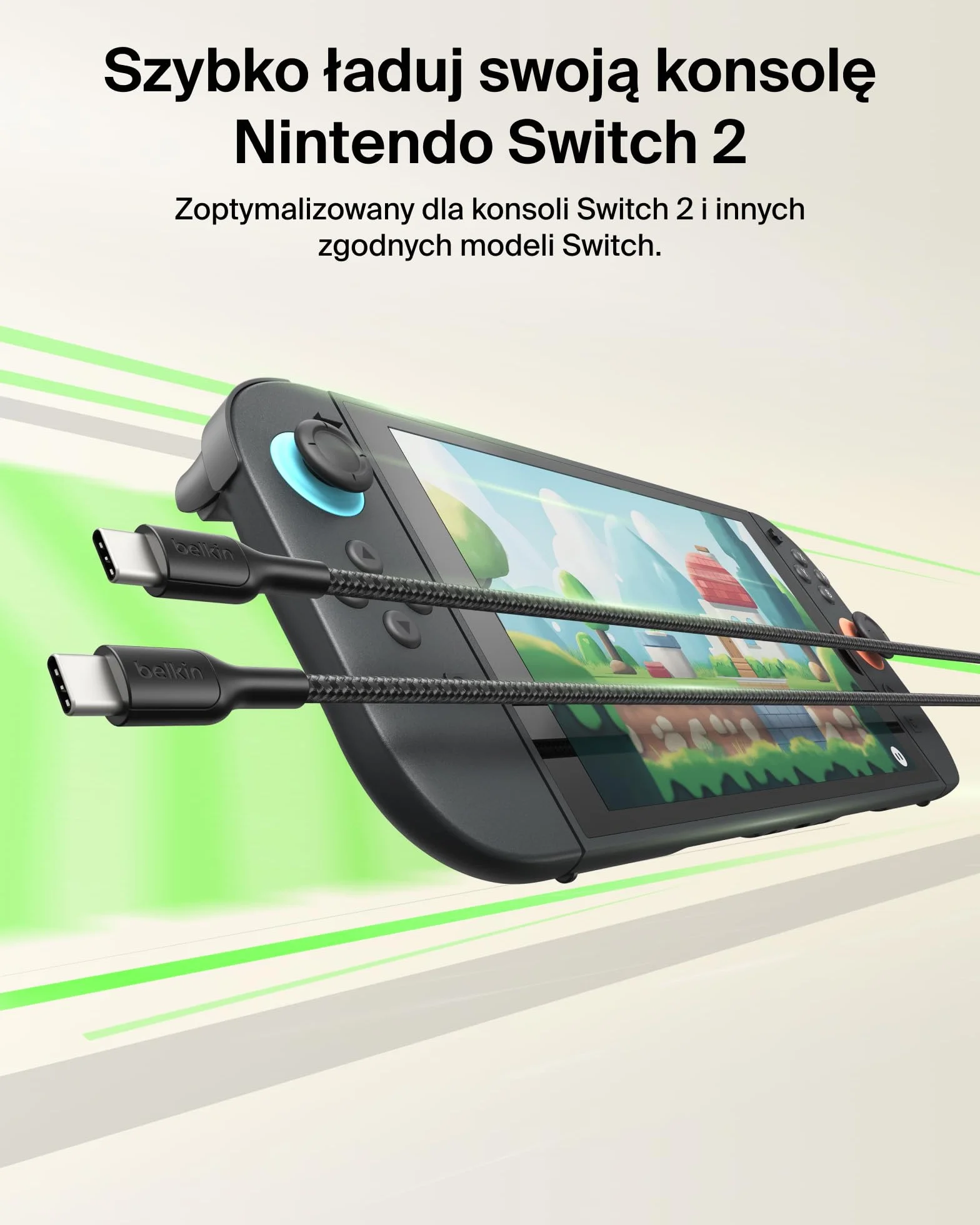 Belkin Kabel USB-C na USB-C dla graczy 60 W (2m), Kabel w oplocie do szybkiego ładowania Nintendo Switch 2, iPhone 16, iPhone 15, iPad, MacBook Air, Chromebook, Samsung Galaxy S25 Ultra – Czarny
