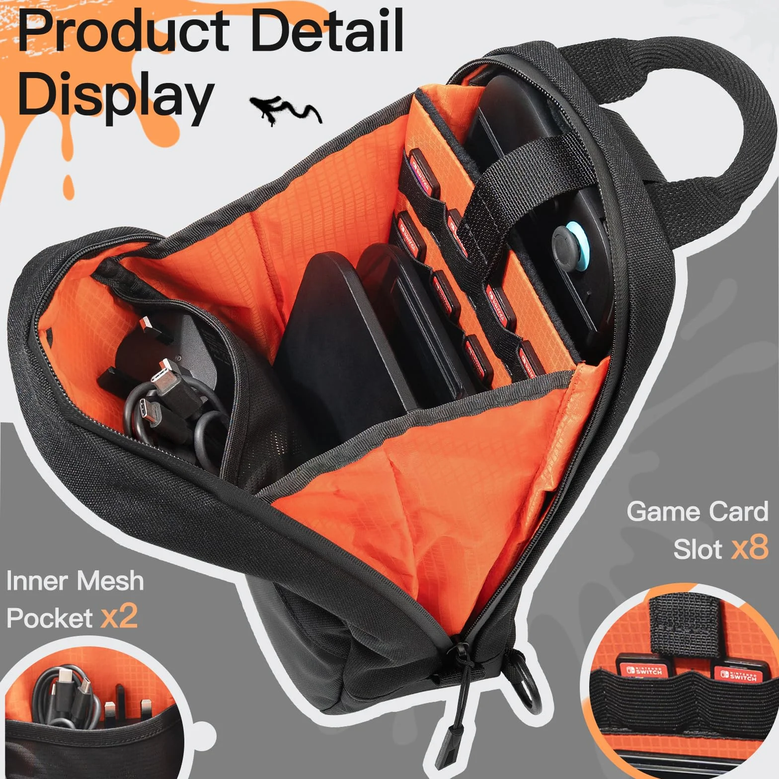 JETech Torba Typu Sling Crossbody do Nintendo Switch 2/Switch OLED/Switch Konsoli, Torba na Ramię z 8 Przegródkami na Karty do Gier, Duża Pojemność na Akcesoria i Ładowarkę, Czarny