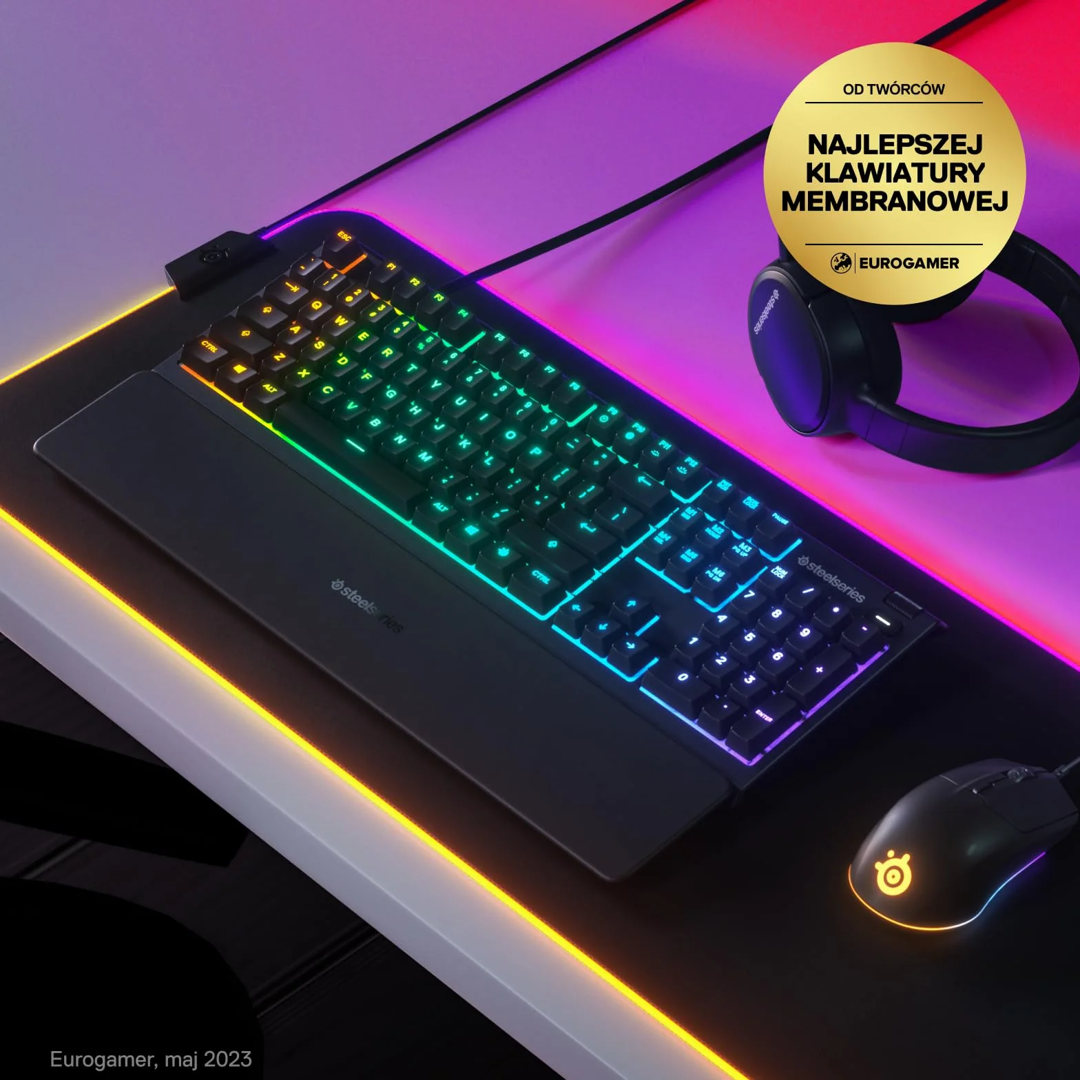 SteelSeries Apex 3 - klawiatura do gier RGB - 10-strefowe podświetlenie RGB - magnetyczna podpórka pod nadgarstki Premium - amerykański układ QWERTY, czarna