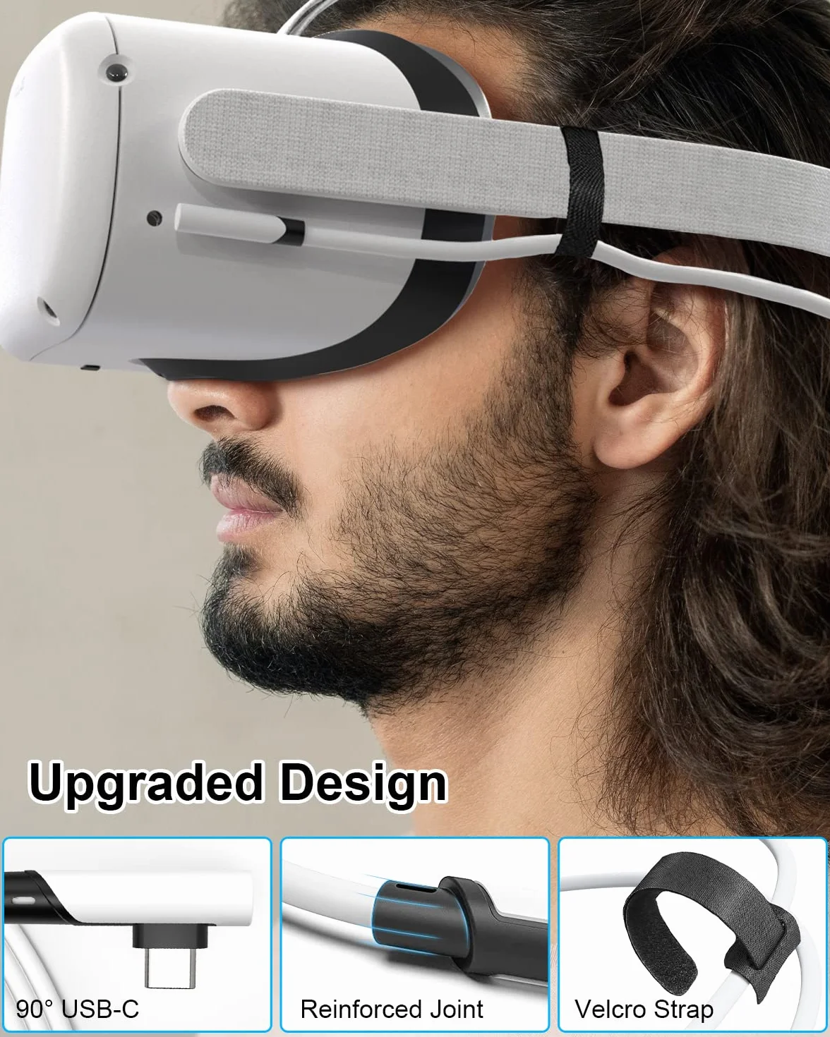 Kabel łączący 2 w 1, kompatybilny z Oculus/Meta Quest 2, z oddzielną funkcją ładowania USB C do zestawu słuchawkowego VR, 5 metrów, USB 3.0 na typ C, akcesoria do Steam VR/PC do gier