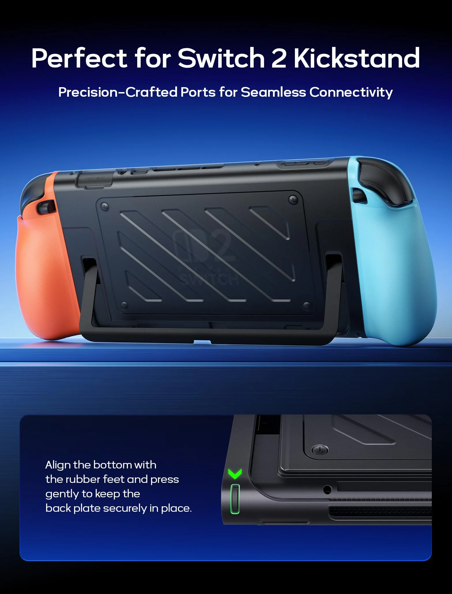 JSAUX Podzielone etui ochronne na Nitendo Switch 2, środkowa rama TPU i przednia osłona PC, antypoślizgowy ergonomiczny uchwyt, przechowywanie 10 kart do gier, obsługuje stojak, PC0114 (niebieski i