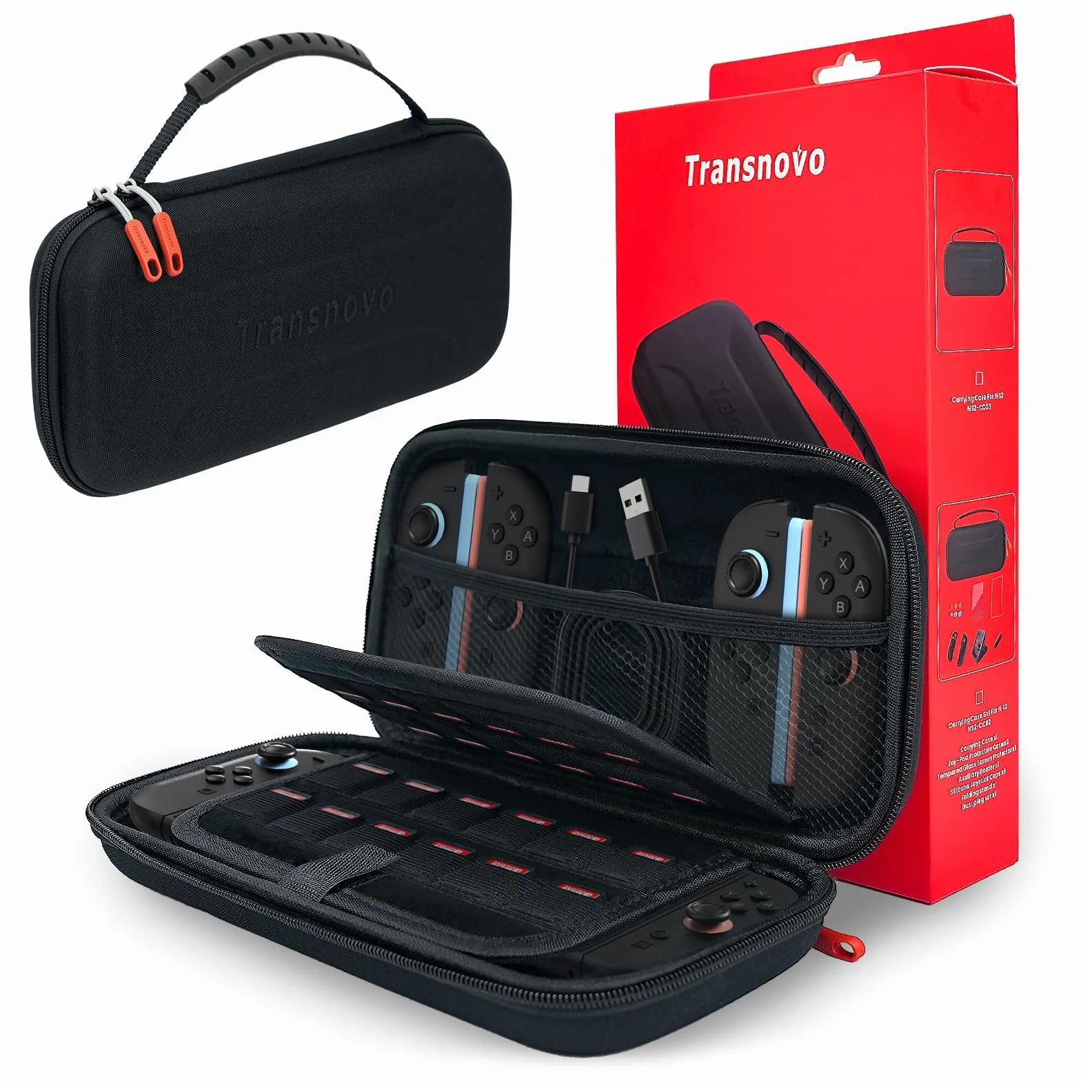 TRANSNOVO Carrying Case Compatible with Nintendo Switch-2, Lightweight & Durable Travel Case, Card Storage for 24 Games & Accessories, Soft Lining, Water-Resistant EVA Shell, Rubber Handle, Black-2025