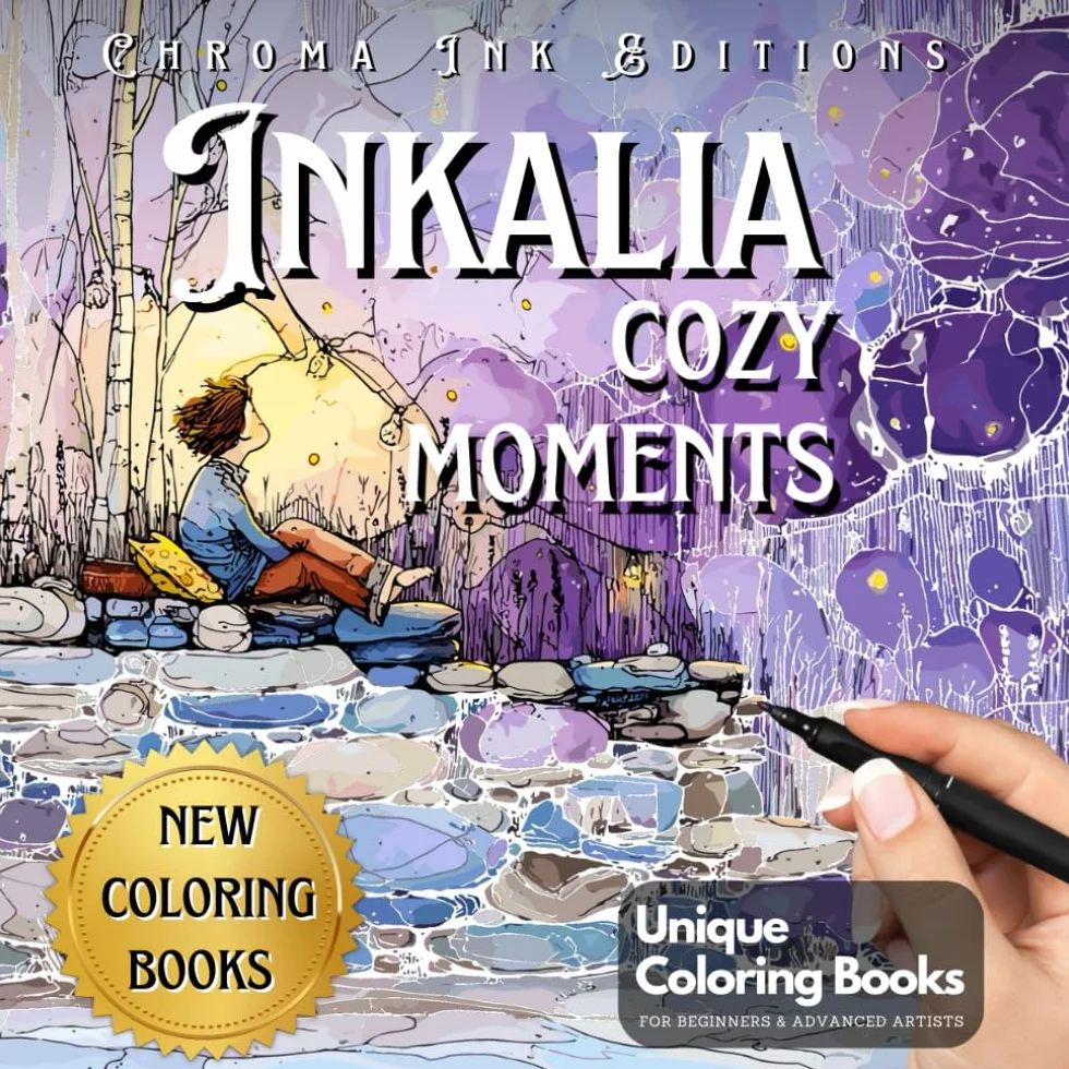 Inkalia Cozy Moments: Hygge Colouring Book for Adults & Teens – Simple, Cute & Cozy One-Pen Tracing for Stress Relief: Comfy Tracing with Just One Black Pen