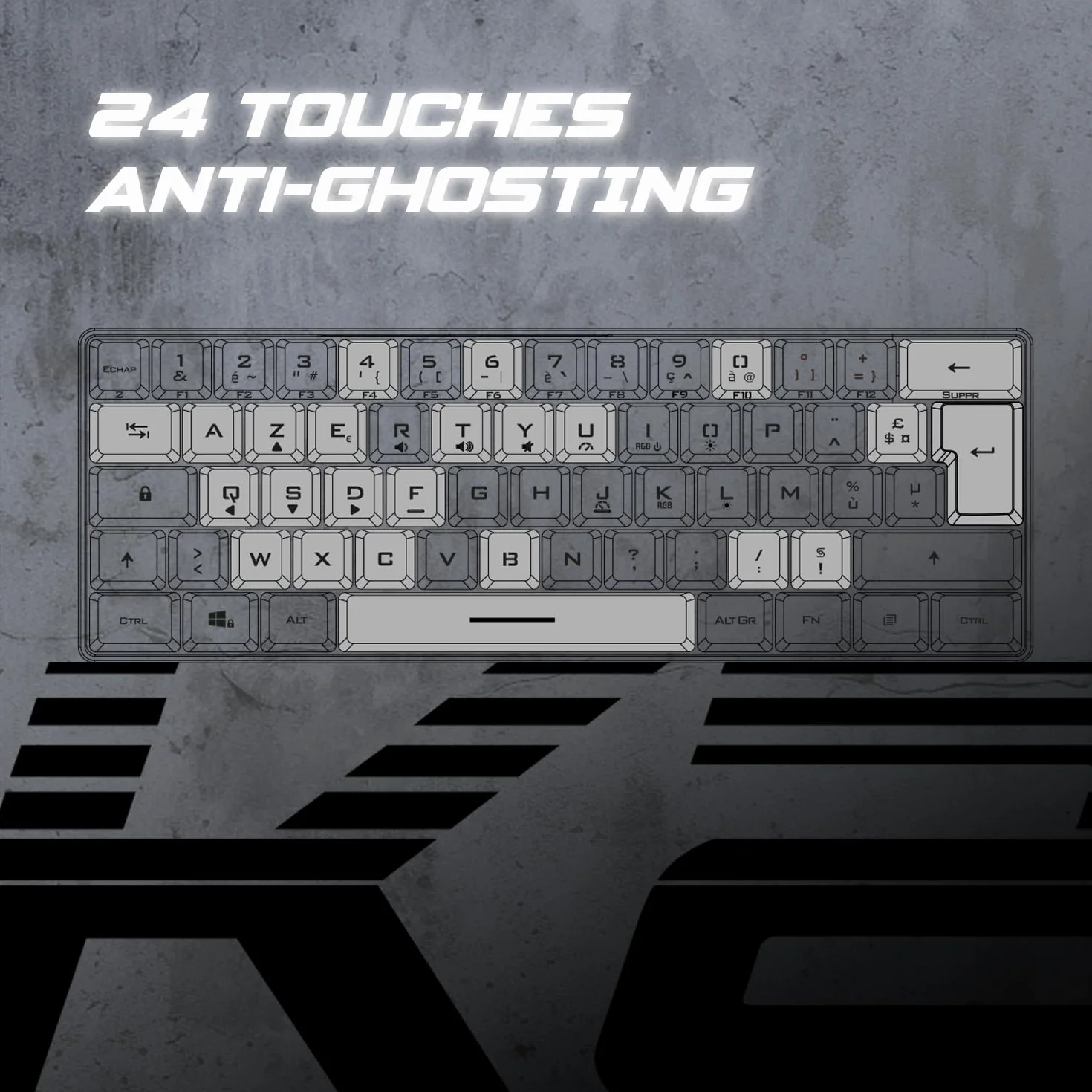 Spirit Of Gamer - Pro K2, pół-mechaniczna przewodowa klawiatura gamingowa, kompaktowy format TKL 60%, 62 klawisze, w tym 24 antyghosting, tęczowe podświetlenie RGB, regulowana wysokość, czarna