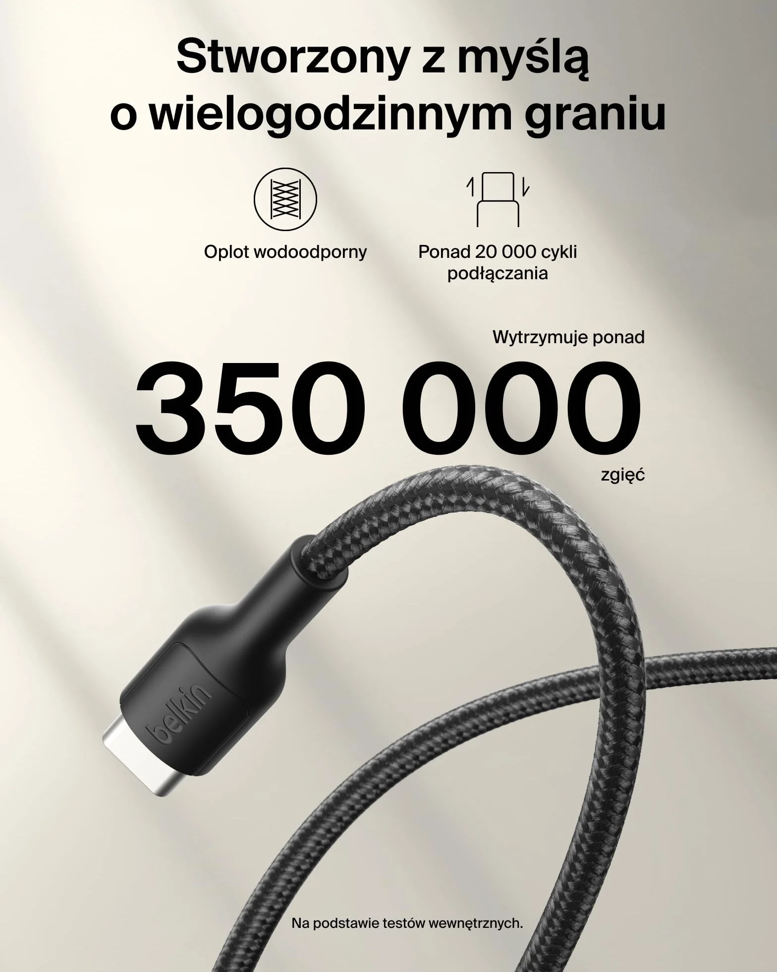 Belkin Kabel USB-C na USB-C dla graczy 60 W (2m), Kabel w oplocie do szybkiego ładowania Nintendo Switch 2, iPhone 16, iPhone 15, iPad, MacBook Air, Chromebook, Samsung Galaxy S25 Ultra – Czarny