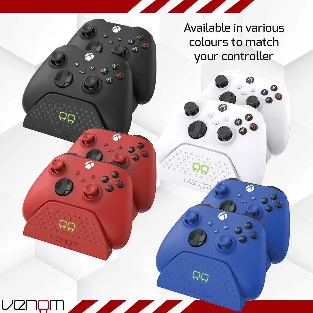 Venom – Podwójna stacja ładująca z 2 akumulatorami, czerwona (Pulse Red), (Xbox Series X i S/Xbox One)