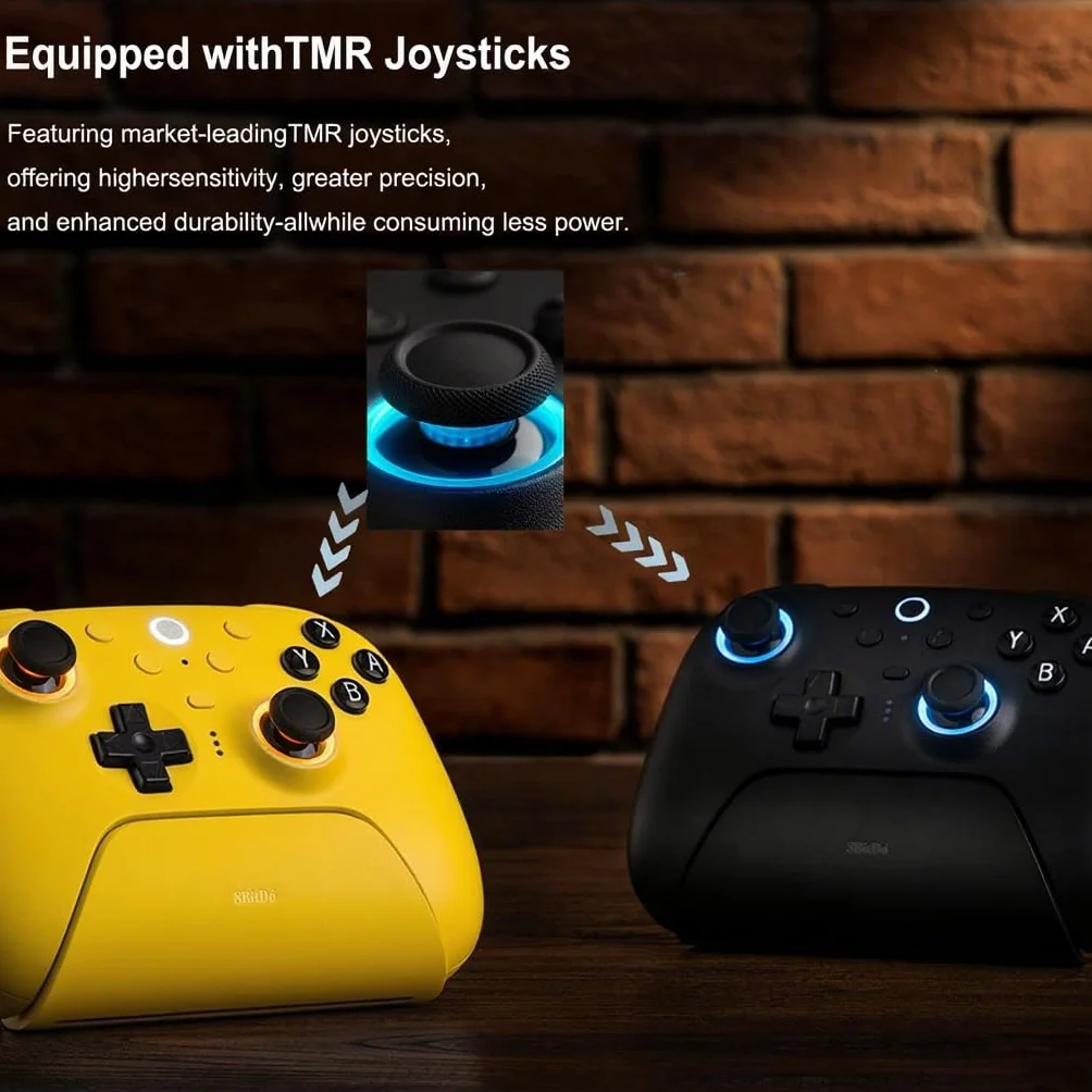 LONGYI 8BitDo Ultimate 2 kontroler Bluetooth z joystickami TMR do Switch 1/2, Windows PC, kontroler gamingowy z przełączanym efektem pogłosu/dotykowymi wyzwalaczami, pierścieniem ognia RGB, stacją