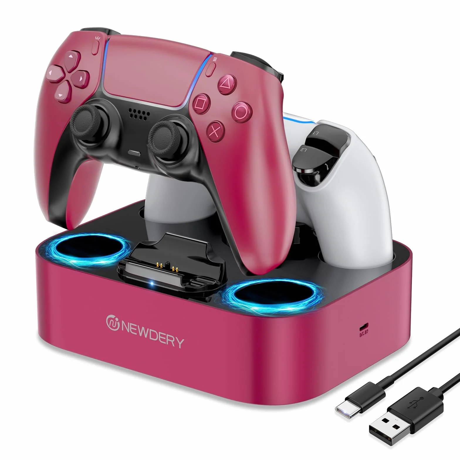 NEWDERY Stacja ładująca do kontrolera PS5 kompatybilna z Dualsense Edge, stojak do szybkiego ładowania z kablem, podwójna stacja ładująca do PlayStation 5 i Dual-Sense Edge