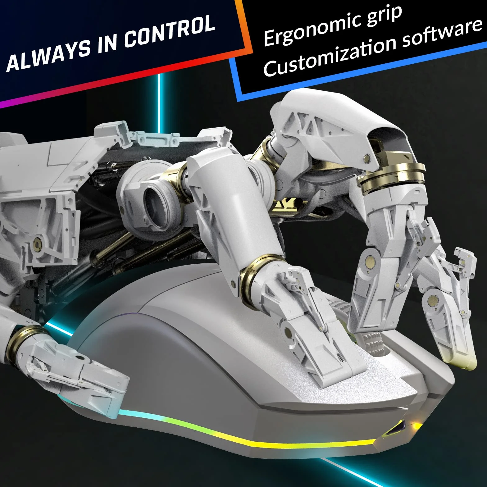 KLIM Blaze Pro - Bezprzewodowa mysz do graczy RGB z możliwością ładowania - nowość 2023 - Czujnik o wysokiej precyzji z długotrwałą baterią - 6000 DPI - mysz przewodowa i bezprzewodowa - biała