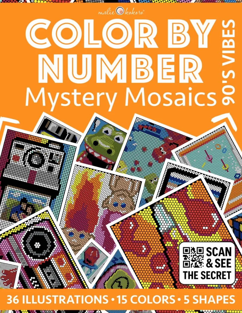 Color by Number: 90's Vibes | Mystery Mosaics Coloring Book | 36 Illustrations to Reveal - 5 Mosaic Shapes: Bold and Easy | Stress Relief and Relaxation | 90s Nostalgia