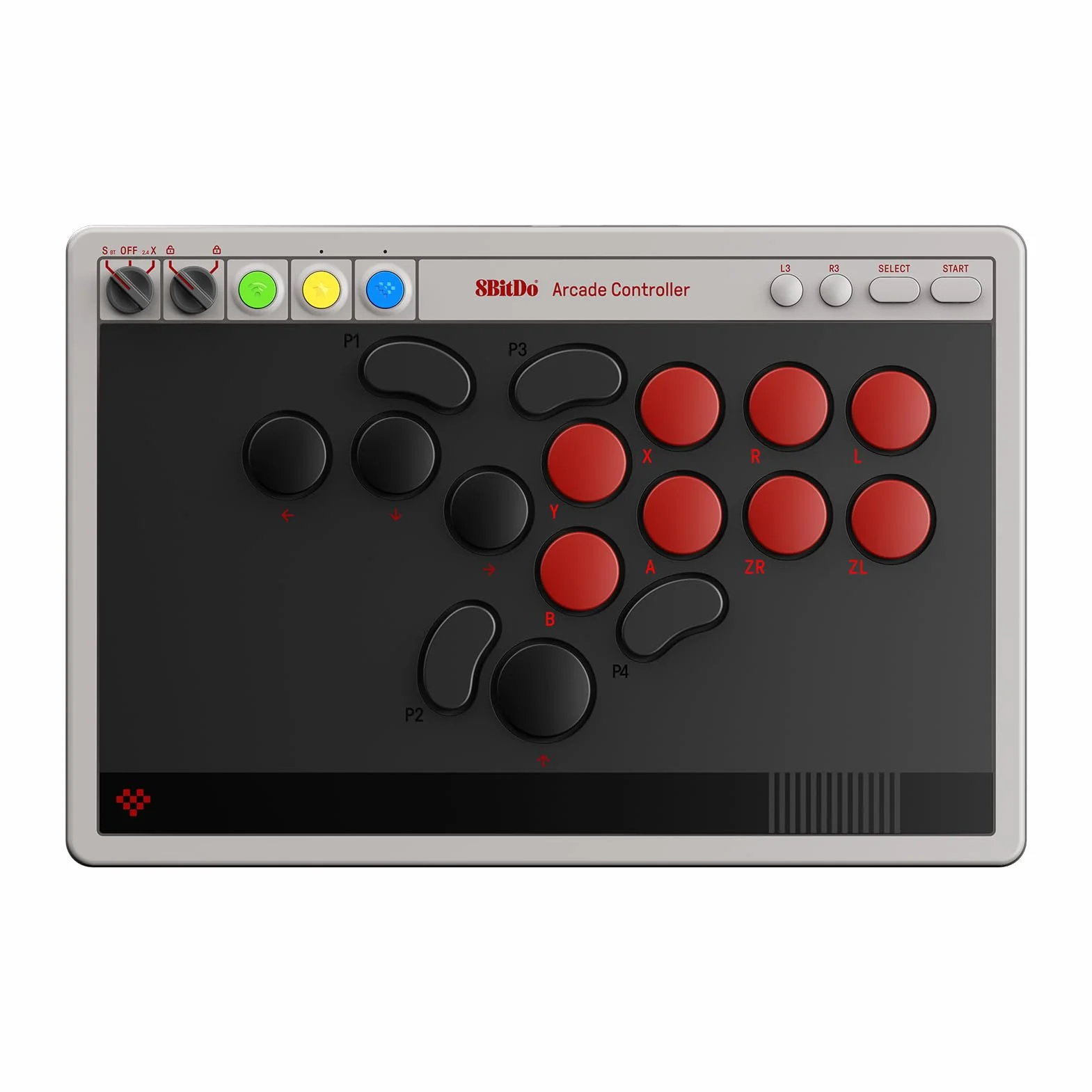 8BitDo All-Button Arcade Controller do Switch/Switch 2 i Windows - Bluetooth, 2,4 G, łączność przewodowa, niskoprofilowe przełączniki mechaniczne, 4 programowalne przyciski, płytka drukowana z
